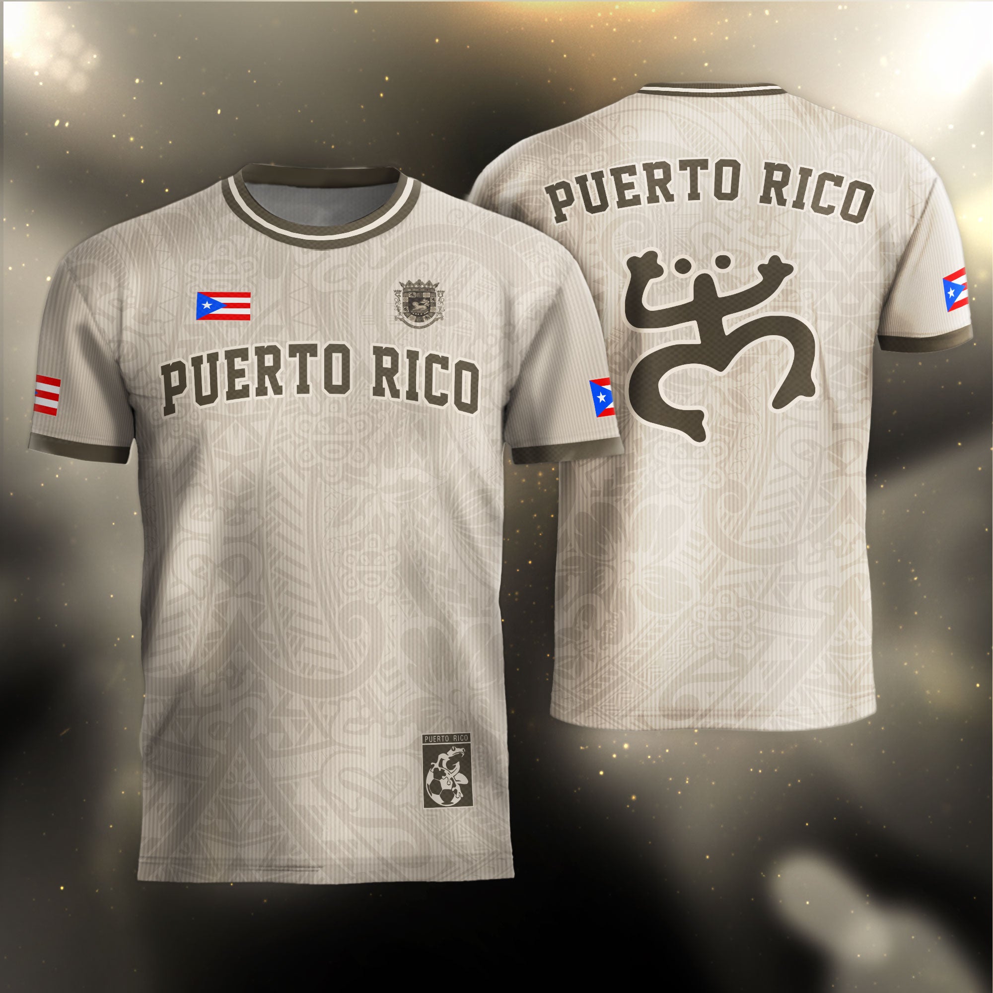Puerto Rico Beige Tan Boricua Coqui Rana Tribal Taino Nacional Orgullo Camiseta de Fútbol