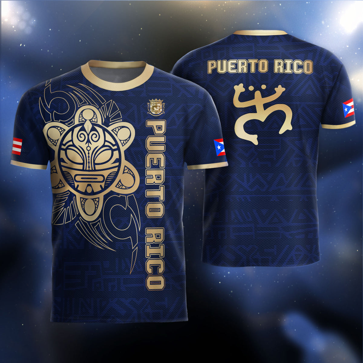 Puerto Rico Navy Gold Taino Sun God Ancient Culture National Heritage Boricua Soccer Jersey