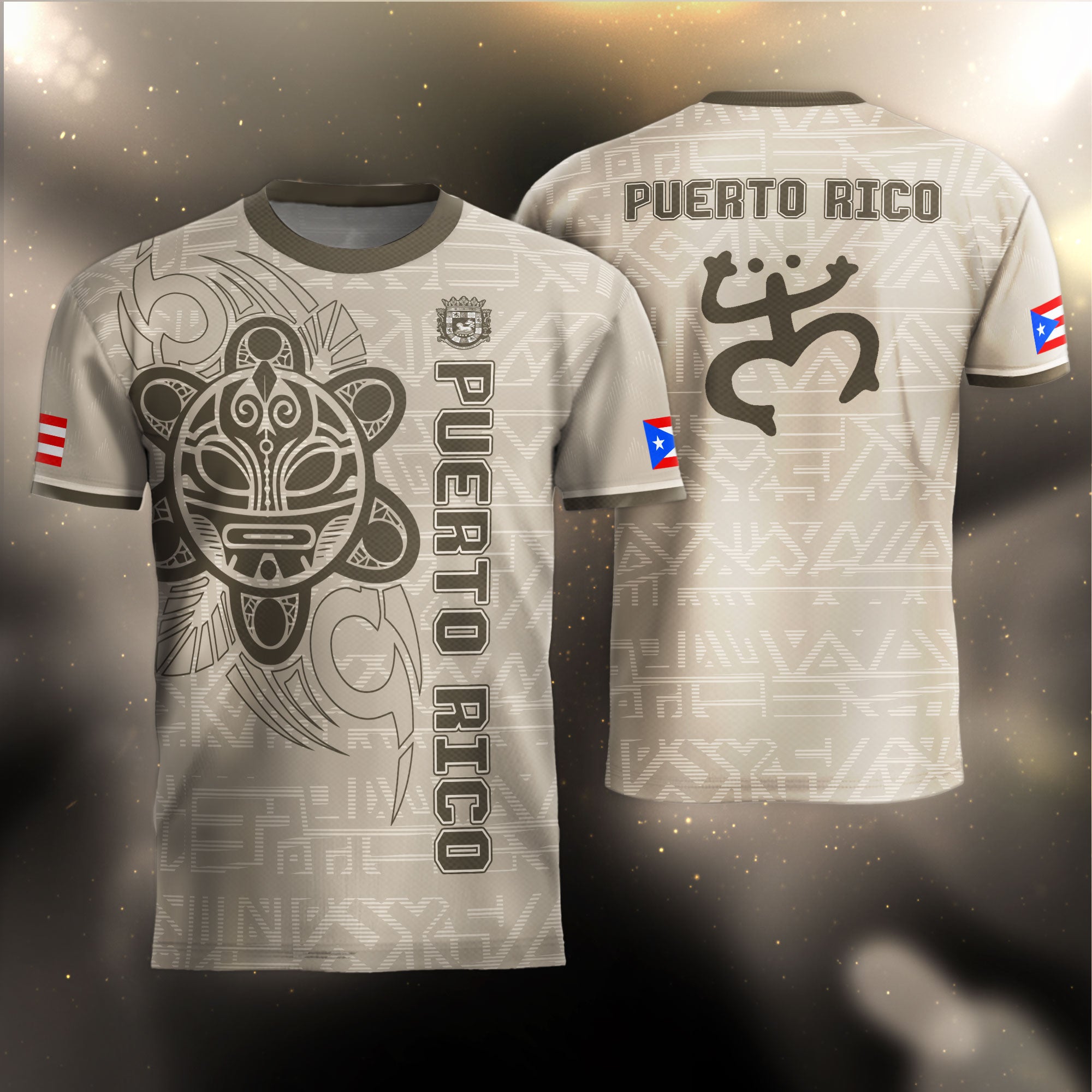 Puerto Rico Beige Gold Taino Sun God Tribal Pattern Symbol National Heritage Boricua Soccer Jersey
