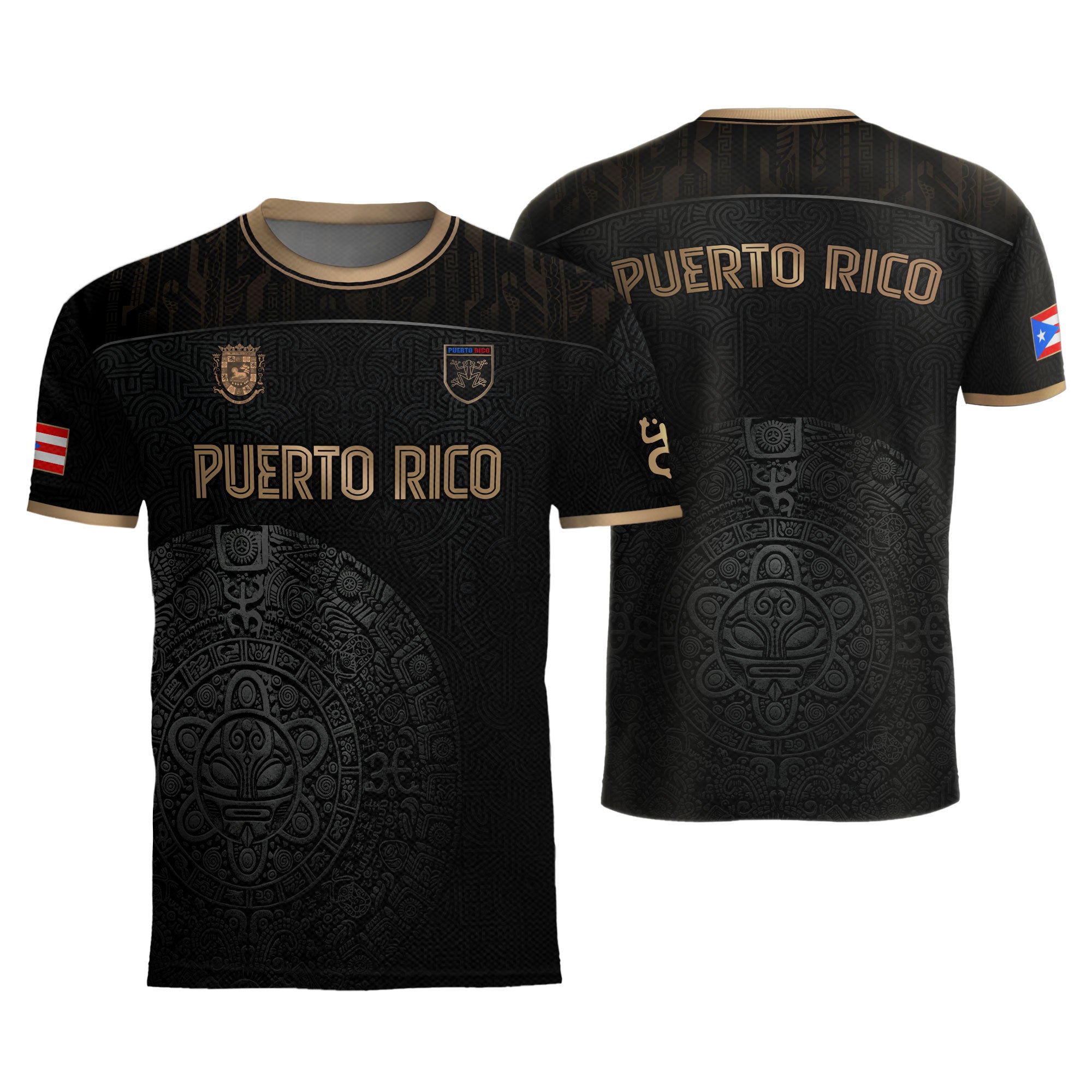 Camiseta de fútbol Puerto Rico Black Gold Taino Symbol Art National Heritage Boricua Pride