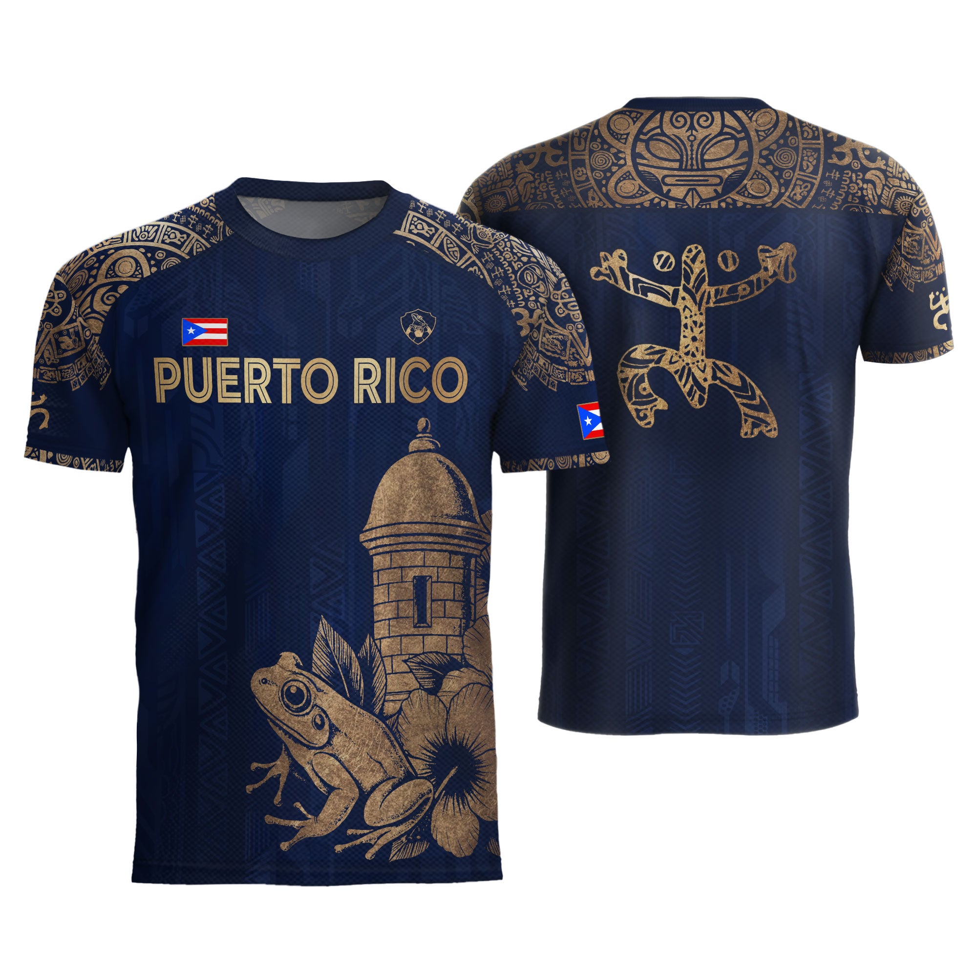 Puerto Rico Navy Gold Coqui Frog Garita Flower National Heritage Boricua Soccer Jersey