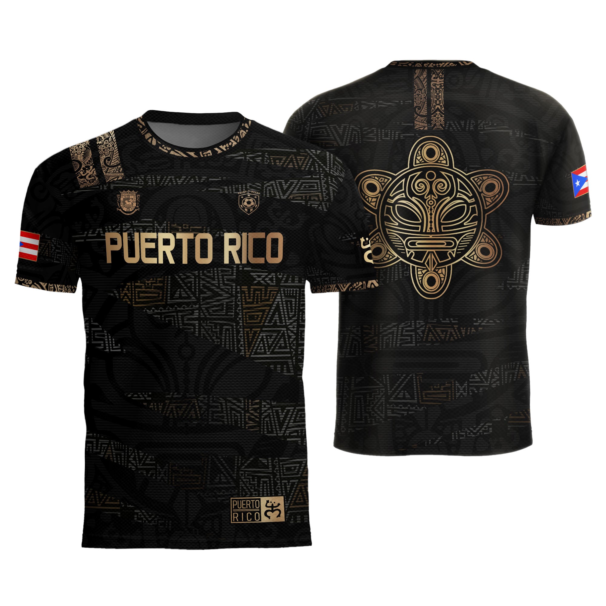 Puerto Rico Black Gold Full Tribal Pattern National Heritage Boricua Soccer Jersey
