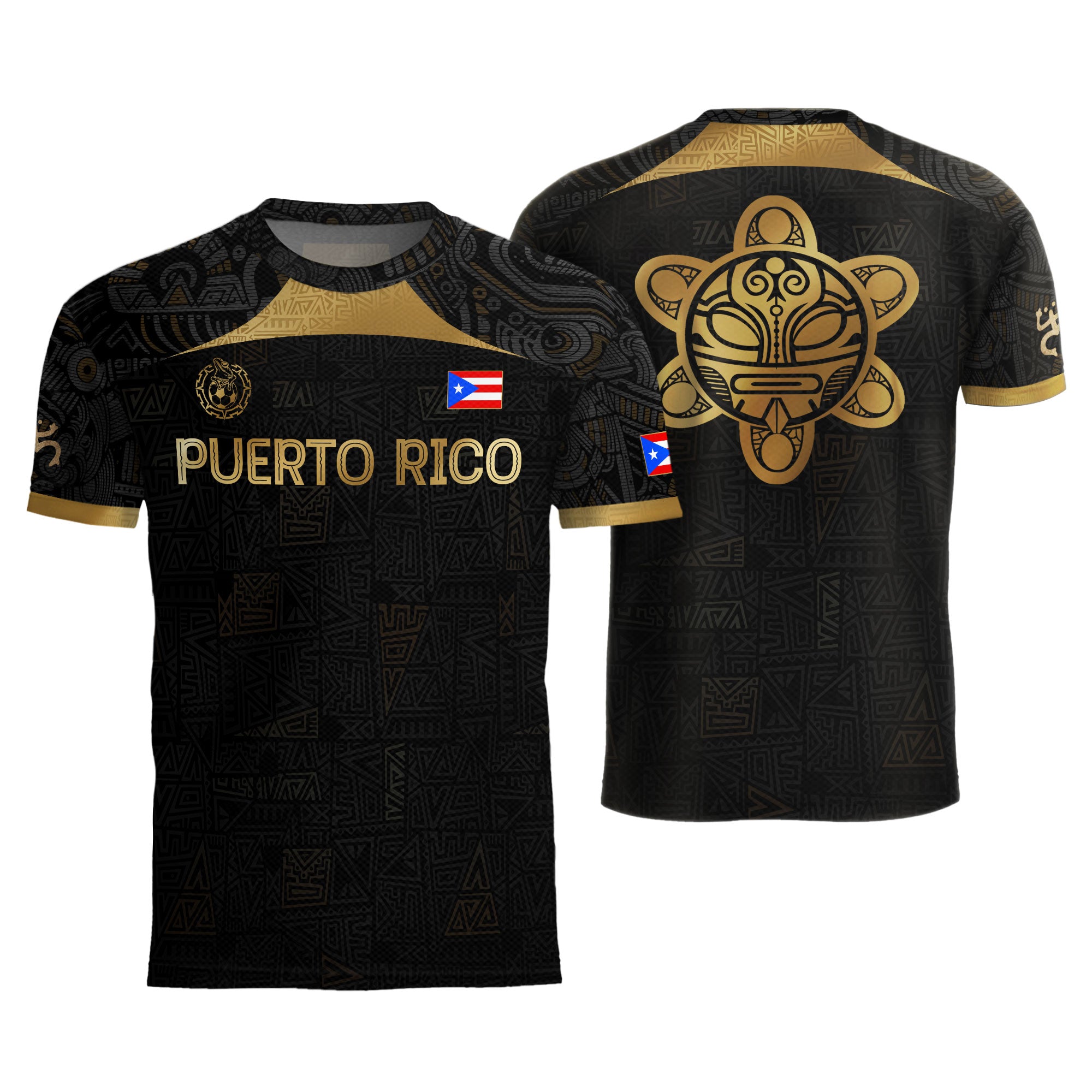 Puerto Rico Black Gold Tribal Graphic Taino Sun National Heritage Soccer Jersey