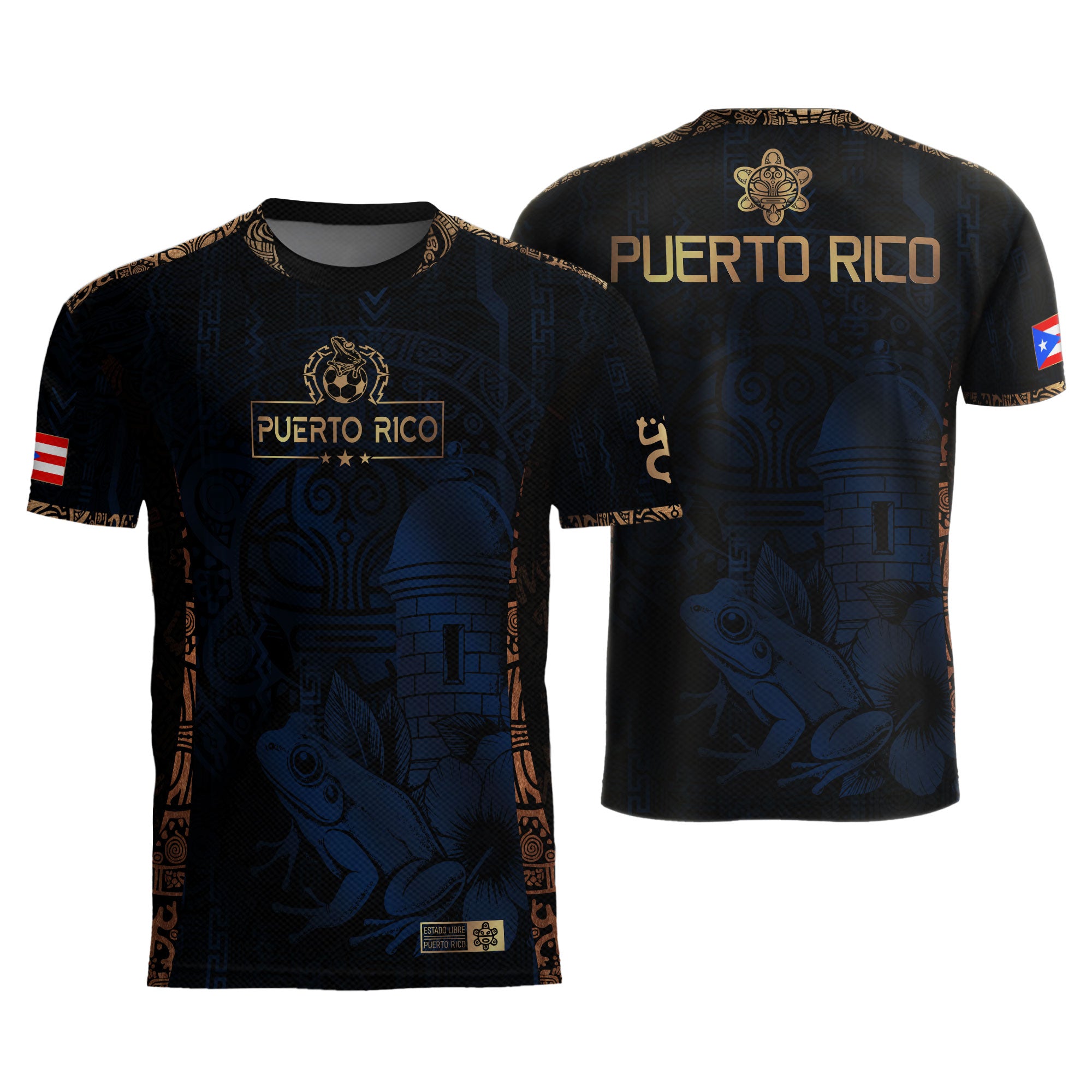 Puerto Rico Navy Gold Taino Sun National Heritage Floral Boricua Pride Soccer Jersey