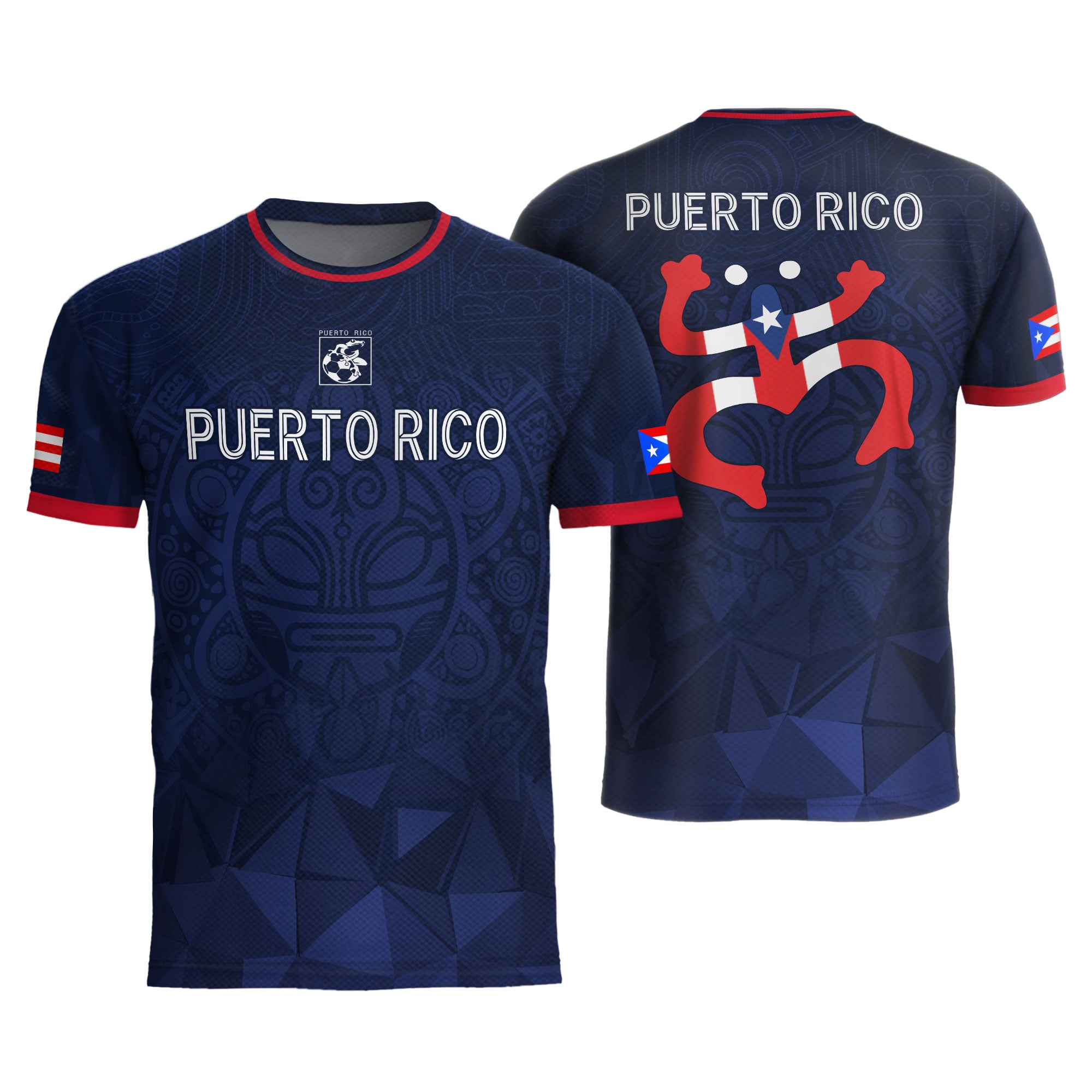 Puerto Rico Navy Red Boricua Taino Mask Coqui Frog Tribal National Heritage Camiseta de fútbol