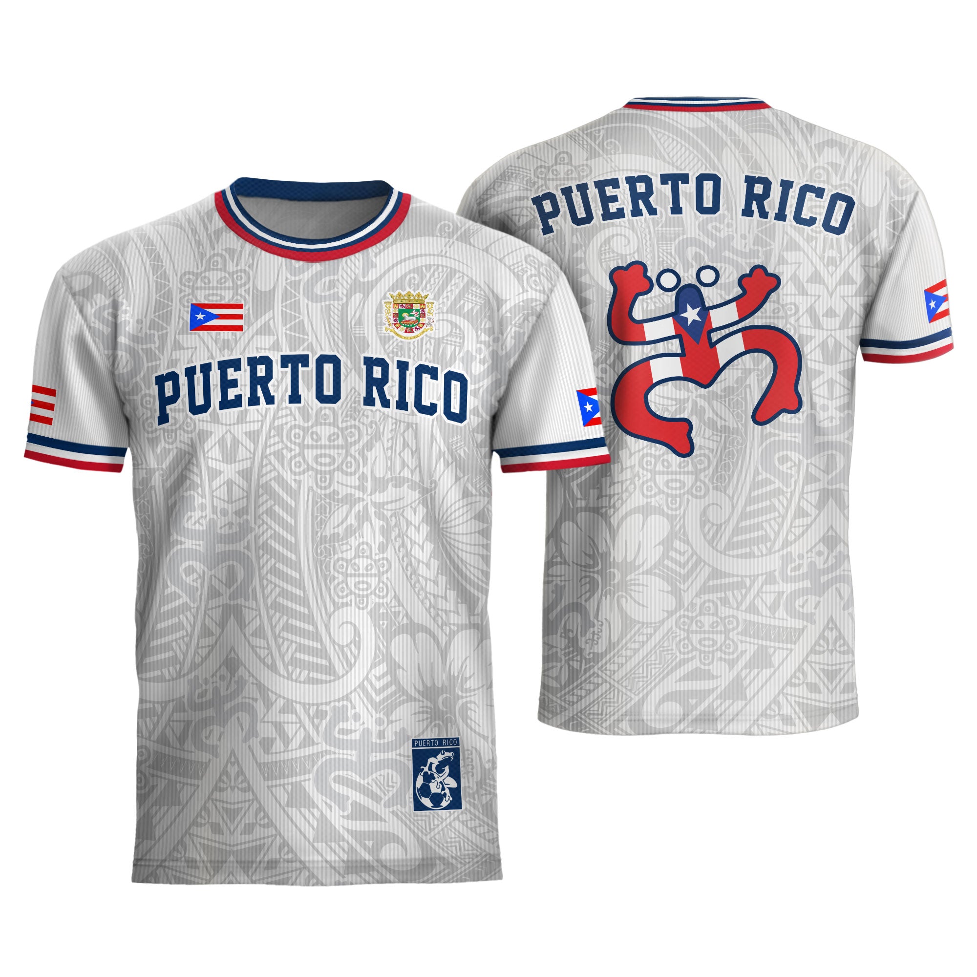Puerto Rico Blanco Azul Boricua Coqui Rana Tribal Taino Nacional Orgullo Camiseta de Fútbol