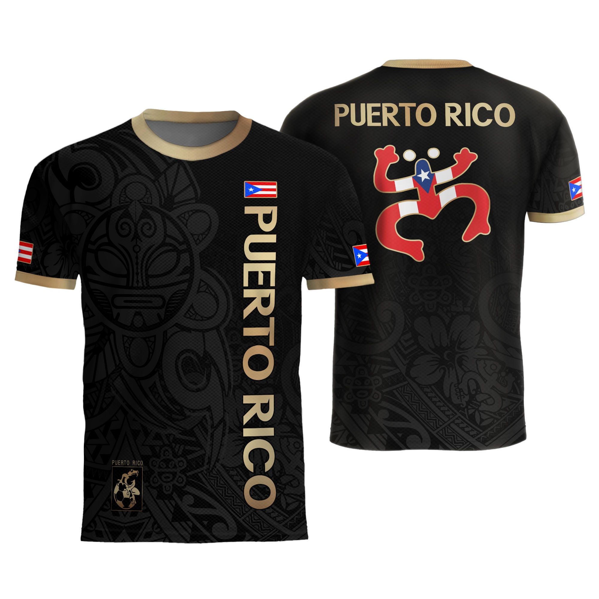 Puerto Rico Black Gold Boricua Coqui Frog Tribal Taino National Pride Football Jersey