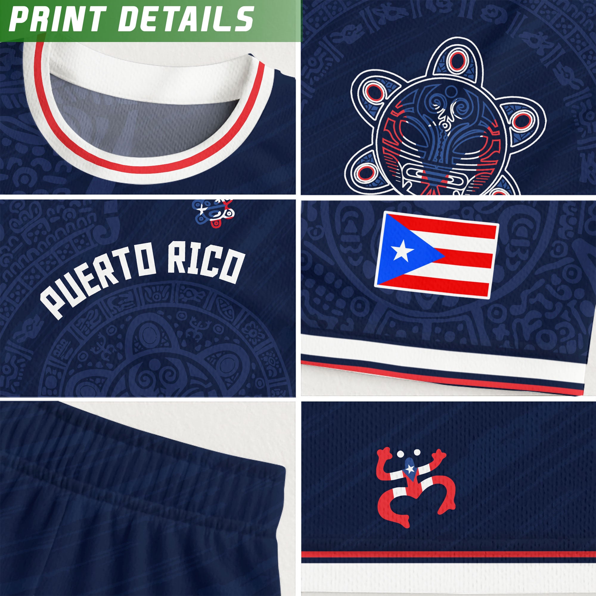 Puerto Rico Navy Blue Taino Symbol Art National Heritage Boricua Pride Soccer Jersey