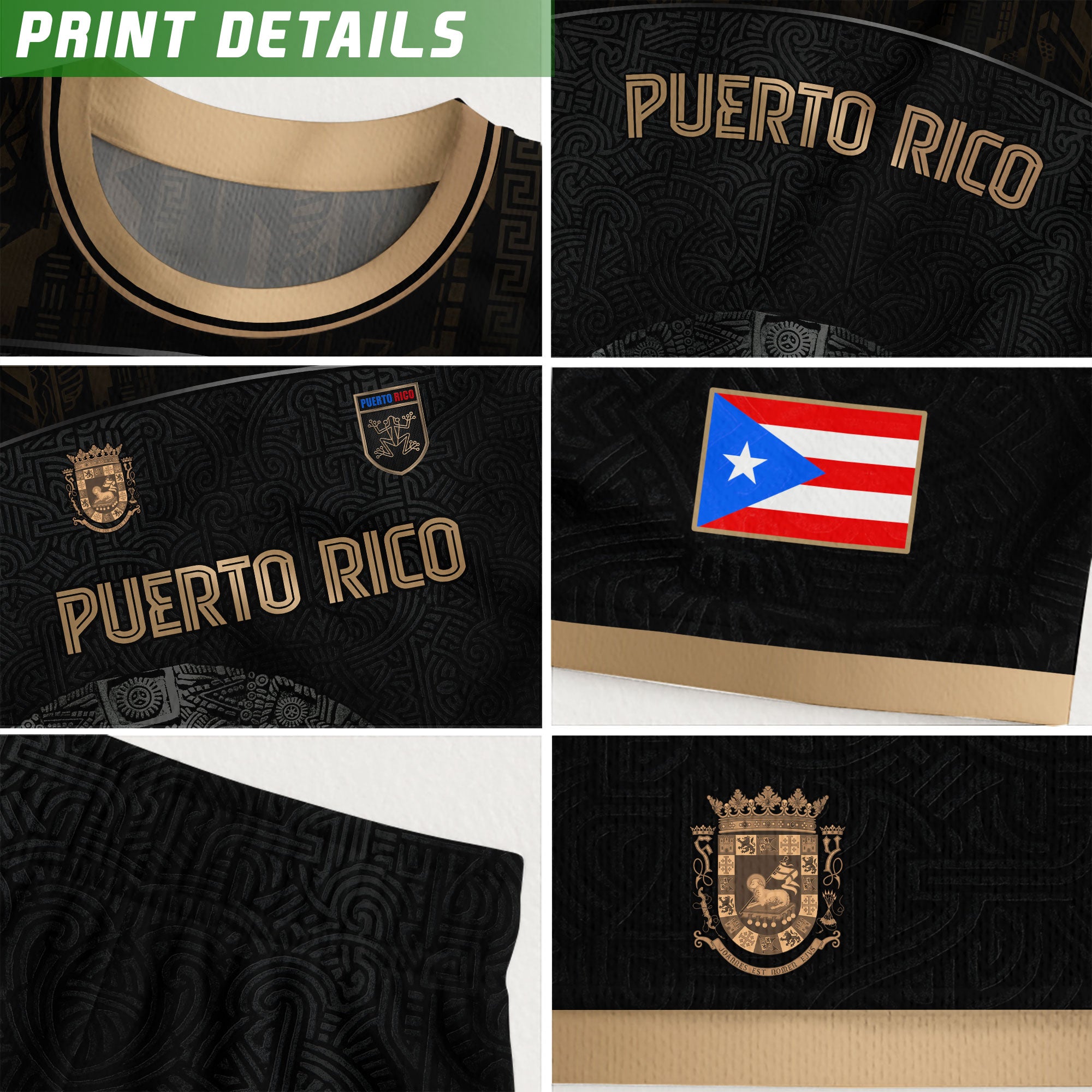 Camiseta de fútbol Puerto Rico Black Gold Taino Symbol Art National Heritage Boricua Pride