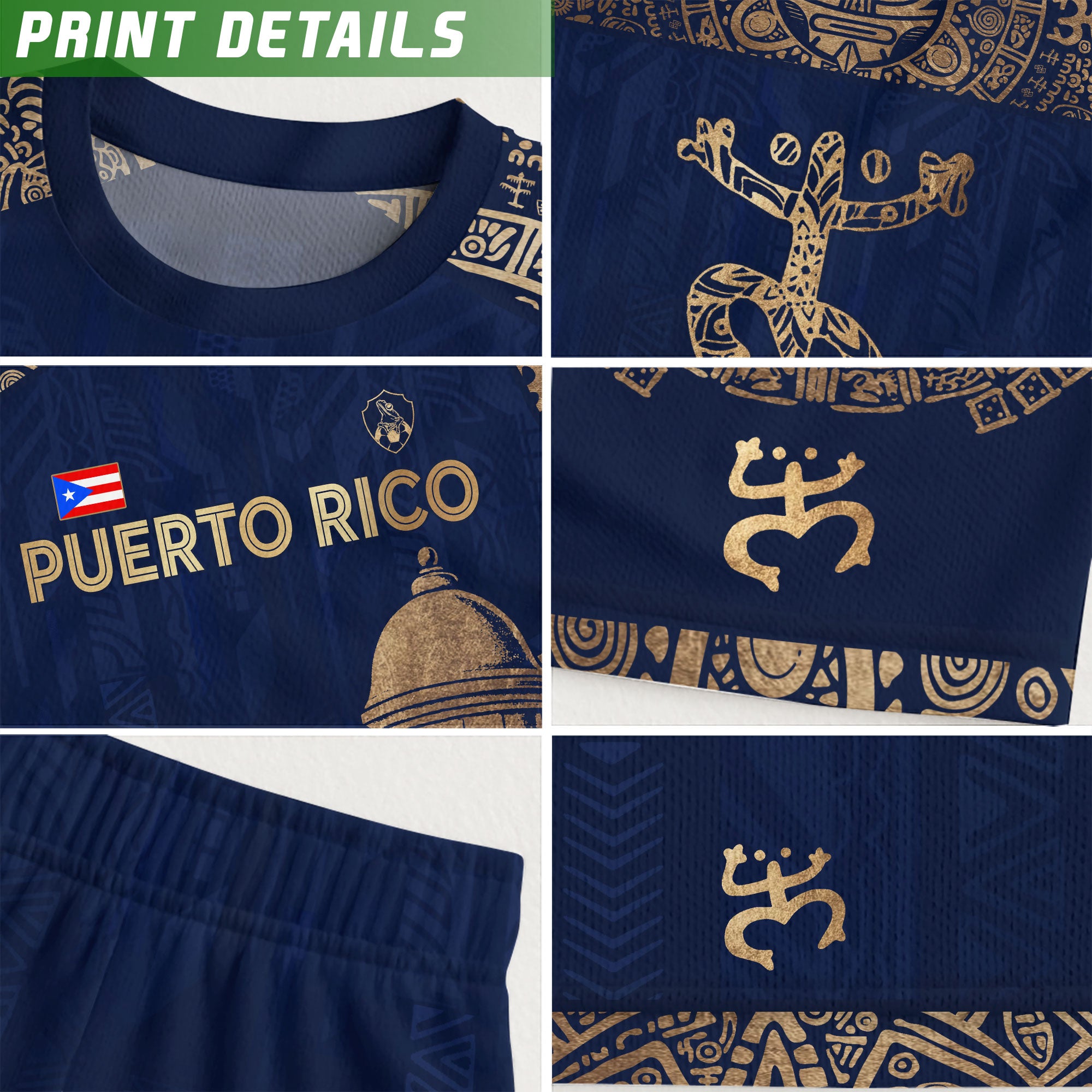 Puerto Rico Navy Gold Coqui Frog Garita Flower National Heritage Boricua Soccer Jersey