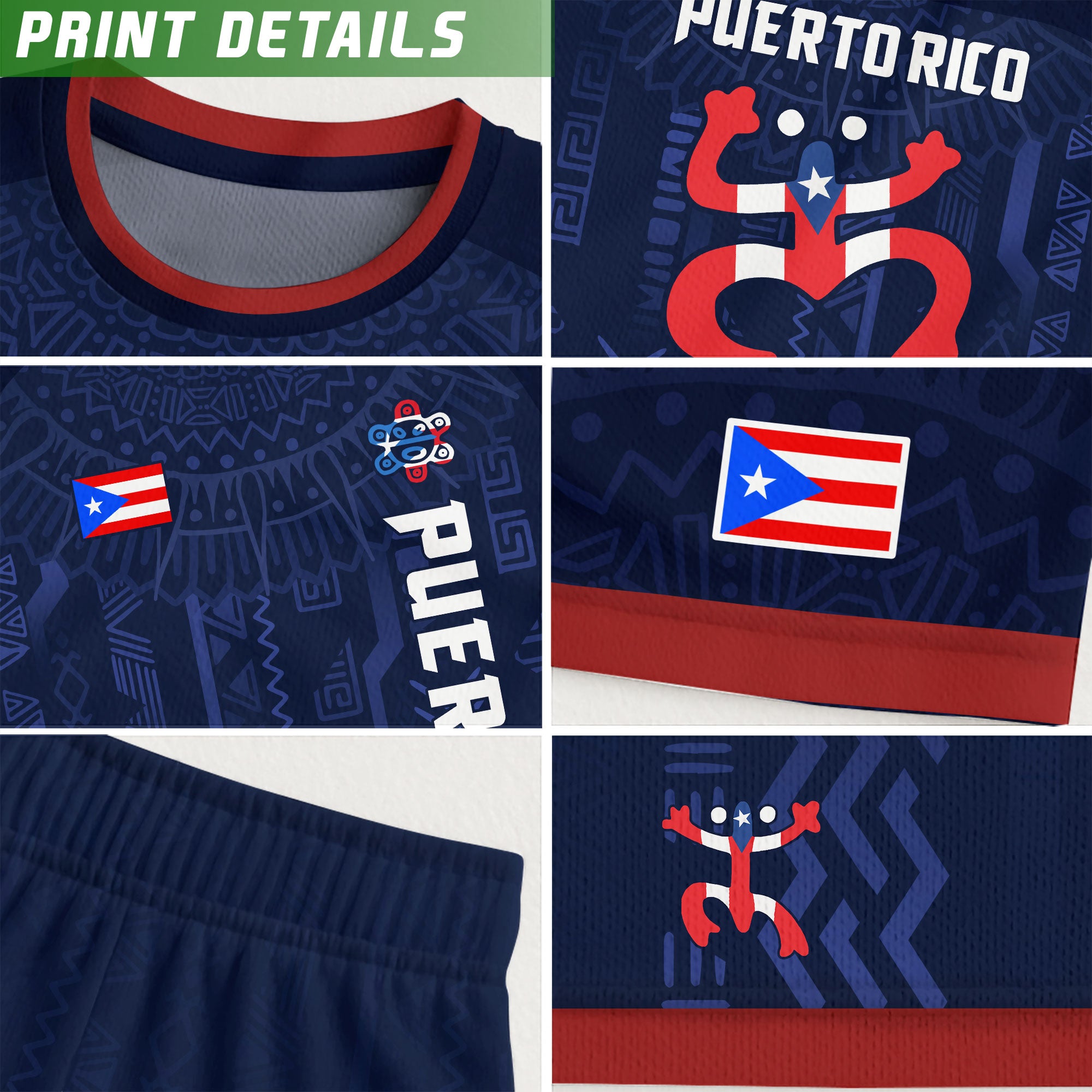 Puerto Rico Navy Red Boricua Taino Sun Coqui Frog Patriotic Tribal Soccer Jersey