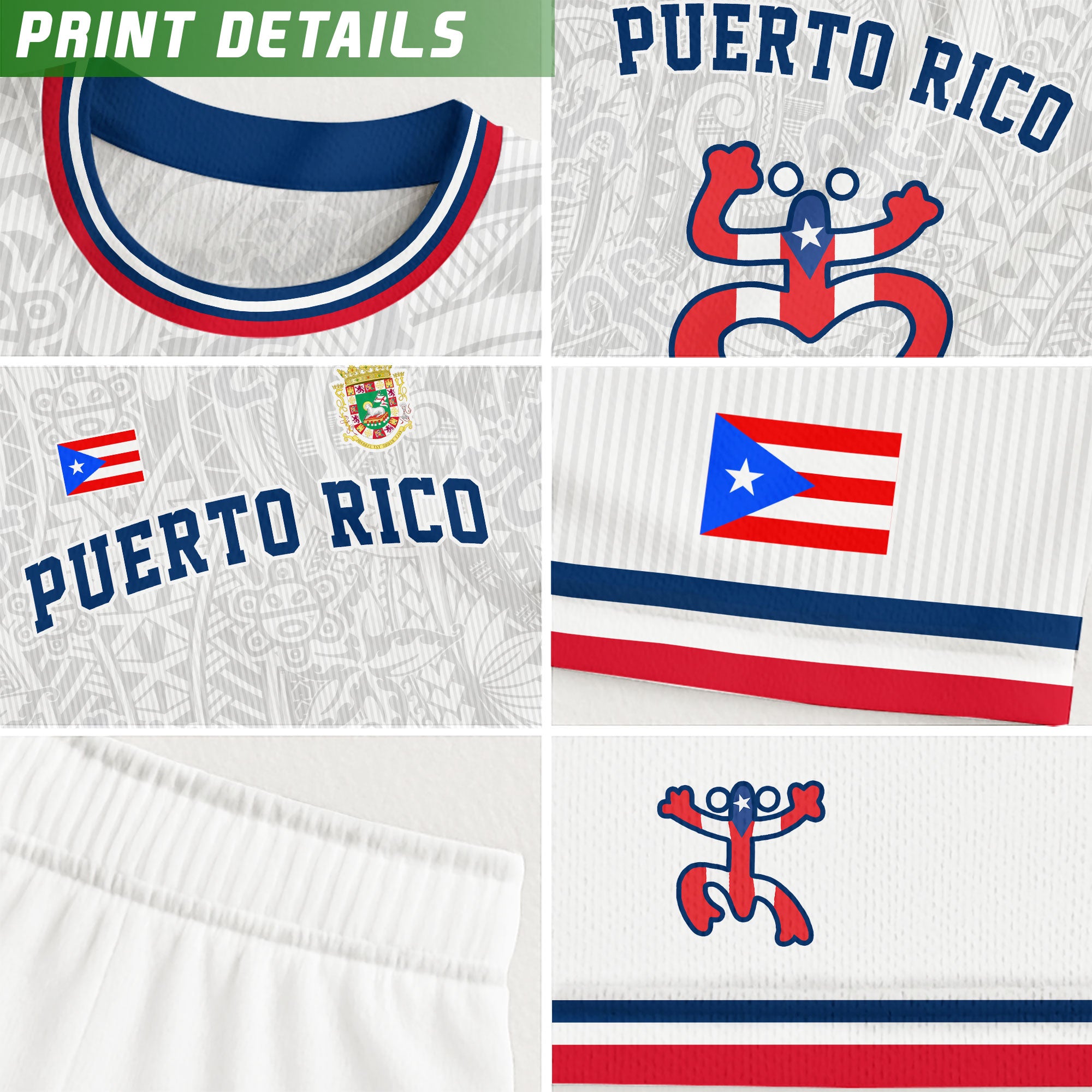 Puerto Rico Blanco Azul Boricua Coqui Rana Tribal Taino Nacional Orgullo Camiseta de Fútbol