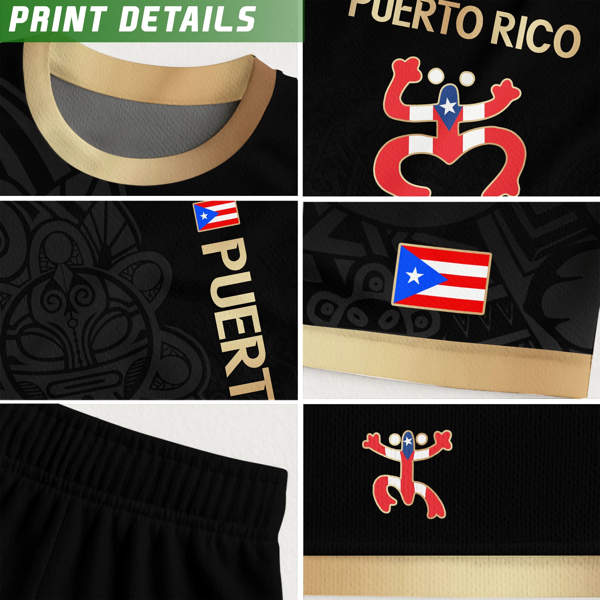 Puerto Rico Black Gold Boricua Coqui Frog Tribal Taino National Pride Football Jersey