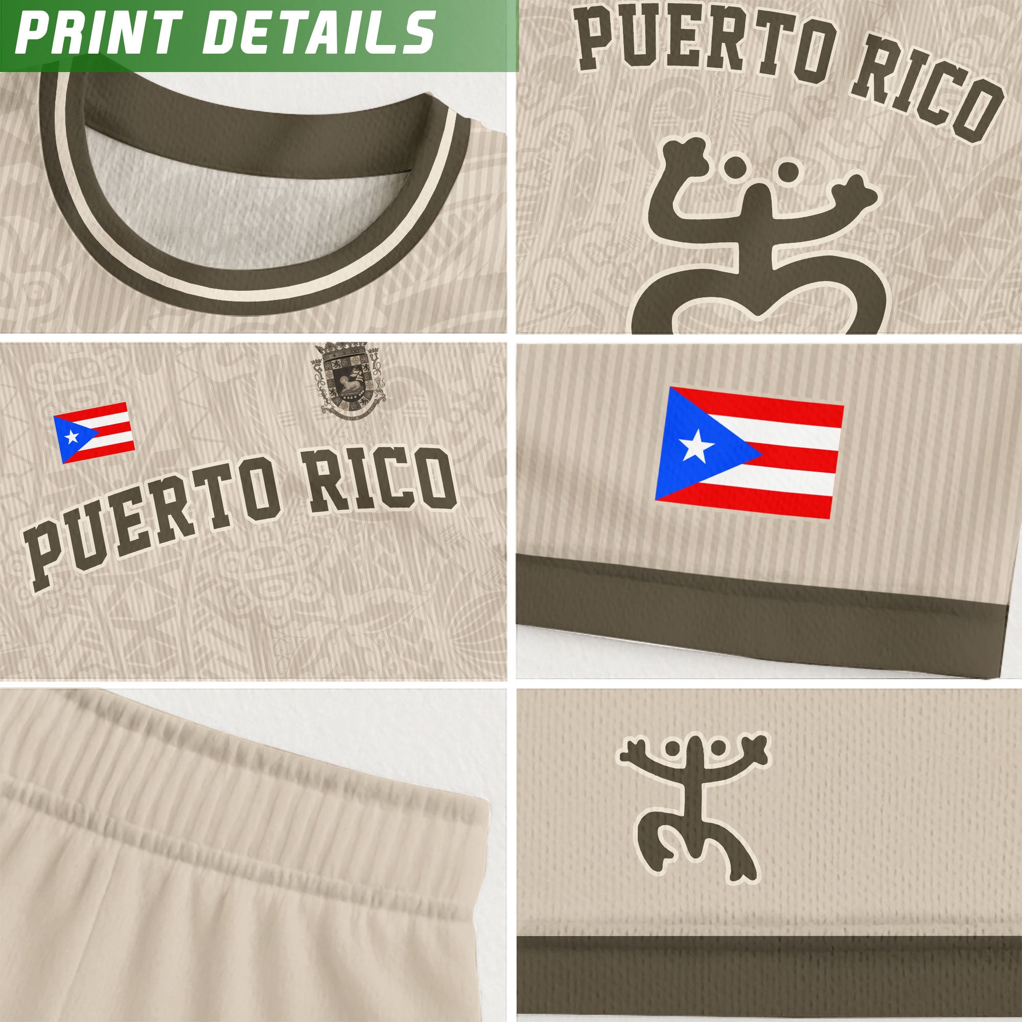 Puerto Rico Beige Tan Boricua Coqui Rana Tribal Taino Nacional Orgullo Camiseta de Fútbol