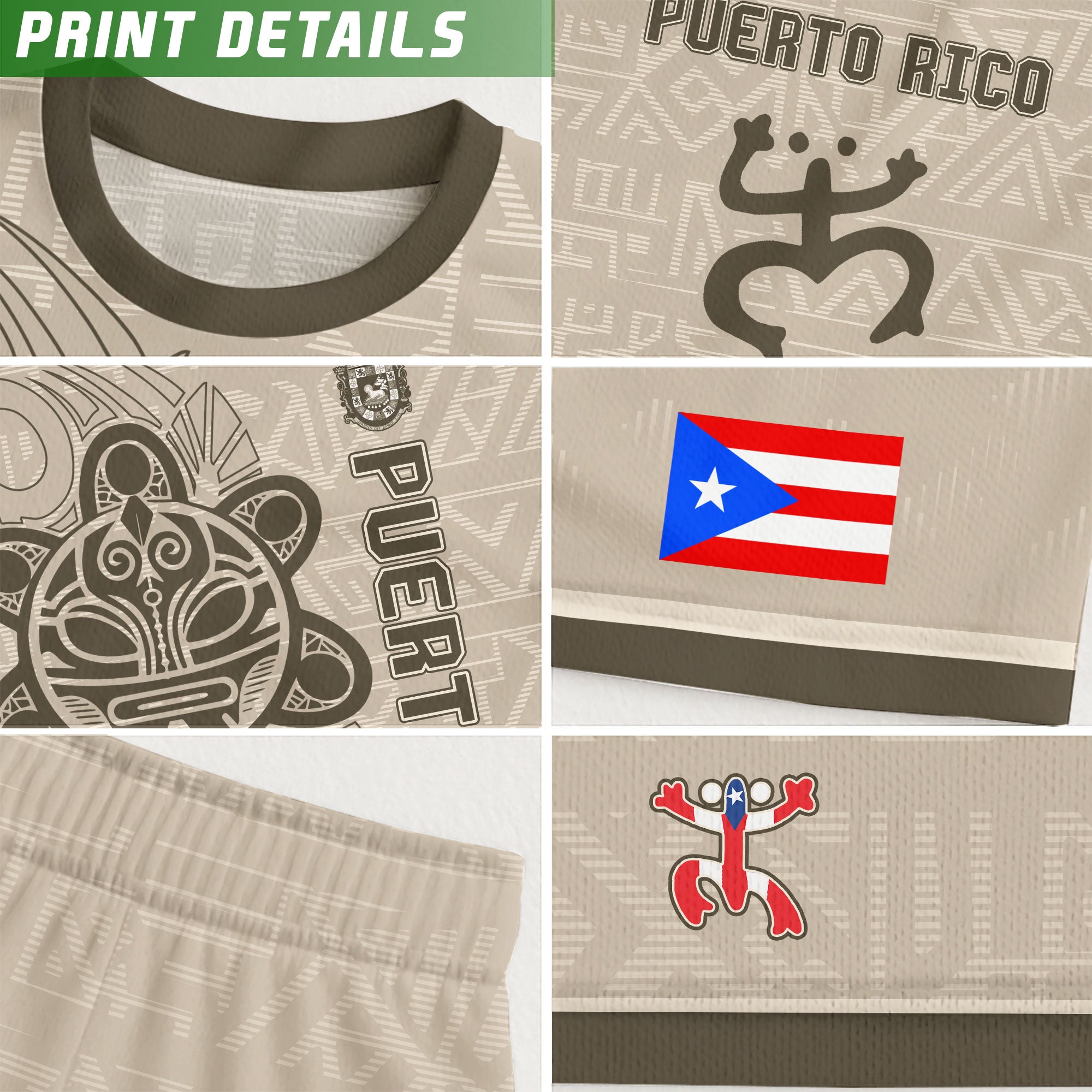 Puerto Rico Beige Gold Taino Sun God Tribal Pattern Symbol National Heritage Boricua Soccer Jersey