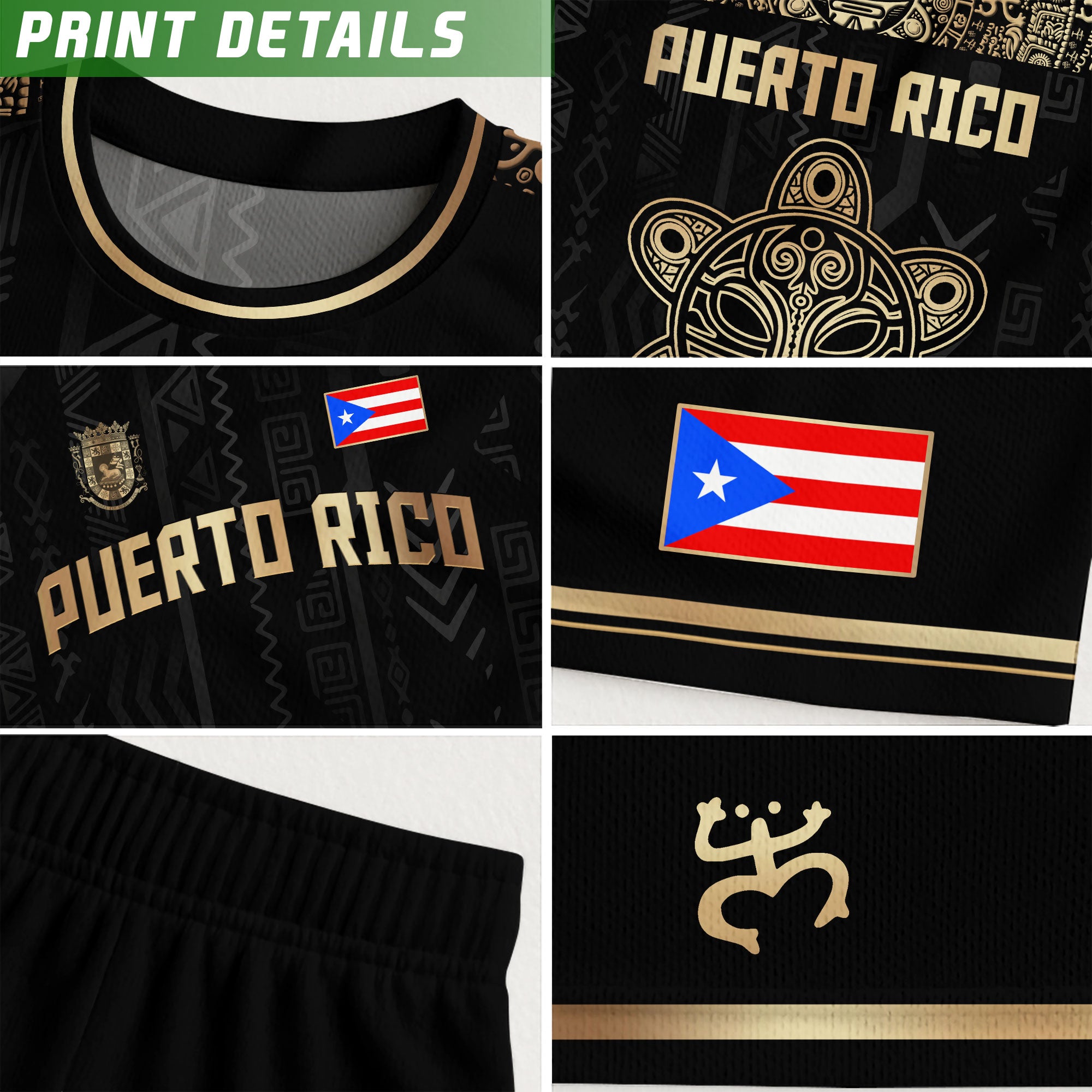 Puerto Rico Oro Negro Boricua Taino Sol Coqui Patriótico Cultural Fútbol Jersey