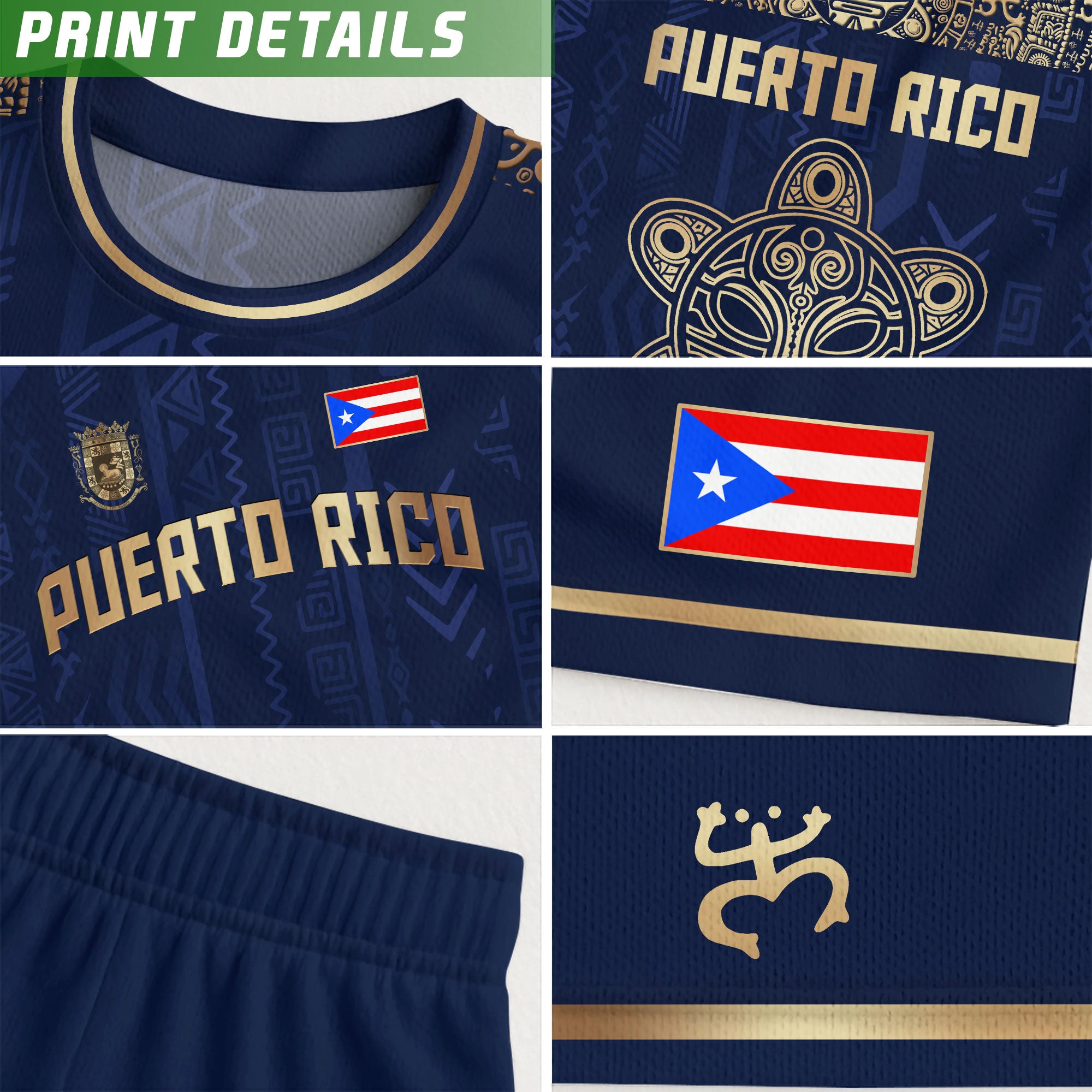 Puerto Rico Navy Gold Boricua Taino Sun Coqui Tribal Patriótico Cultural Fútbol Jersey