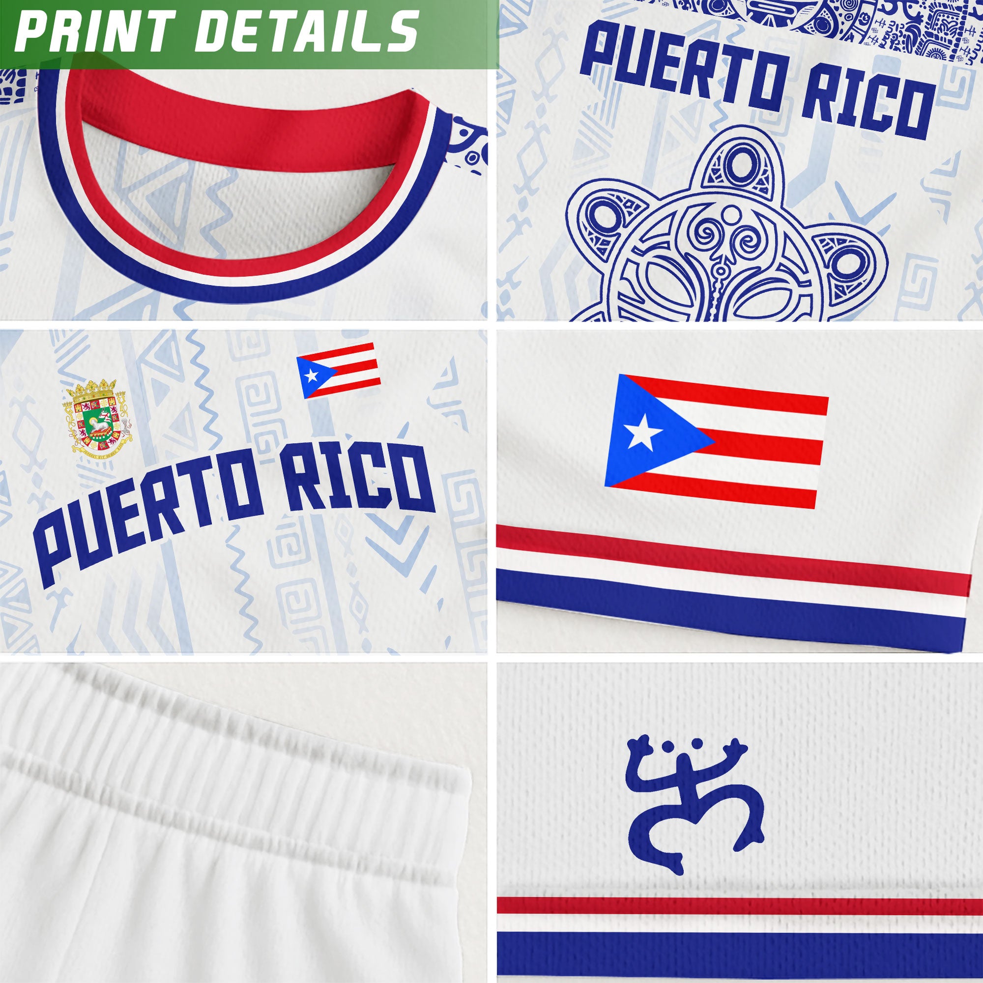 Puerto Rico White Blue Boricua Taino Mask Coqui Tribal Ethnic Artistic Football Soccer Jersey