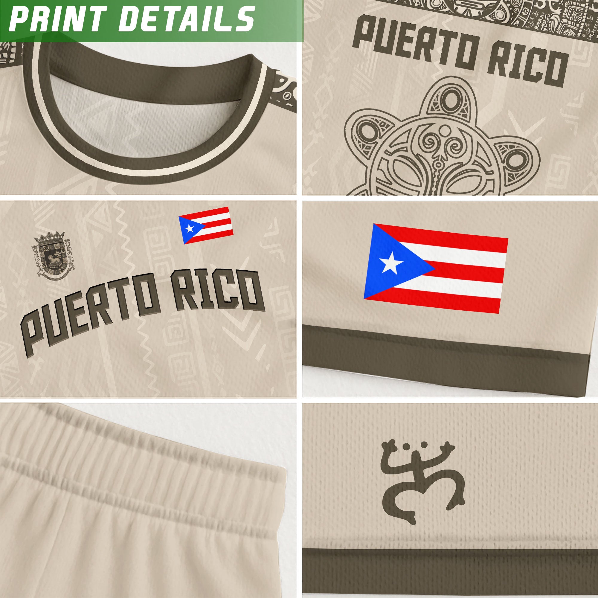 Puerto Rico Beige Arena Boricua Taino Sol Coqui Tribal Ancestral Tradición Deporte Fútbol Jersey