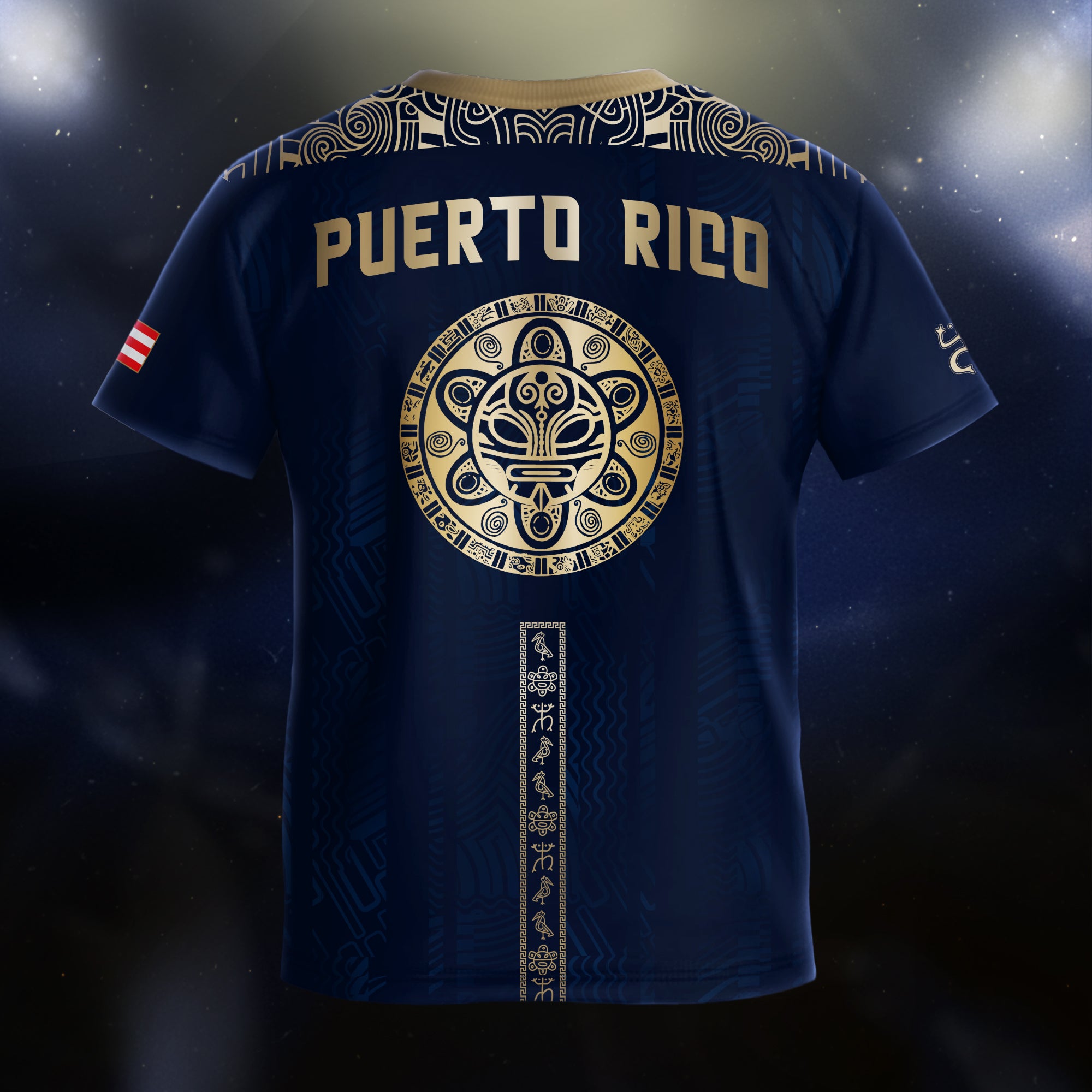 Puerto Rico Kids Youth Navy Gold Outline Map Taino Sun National Heritage Soccer Jersey