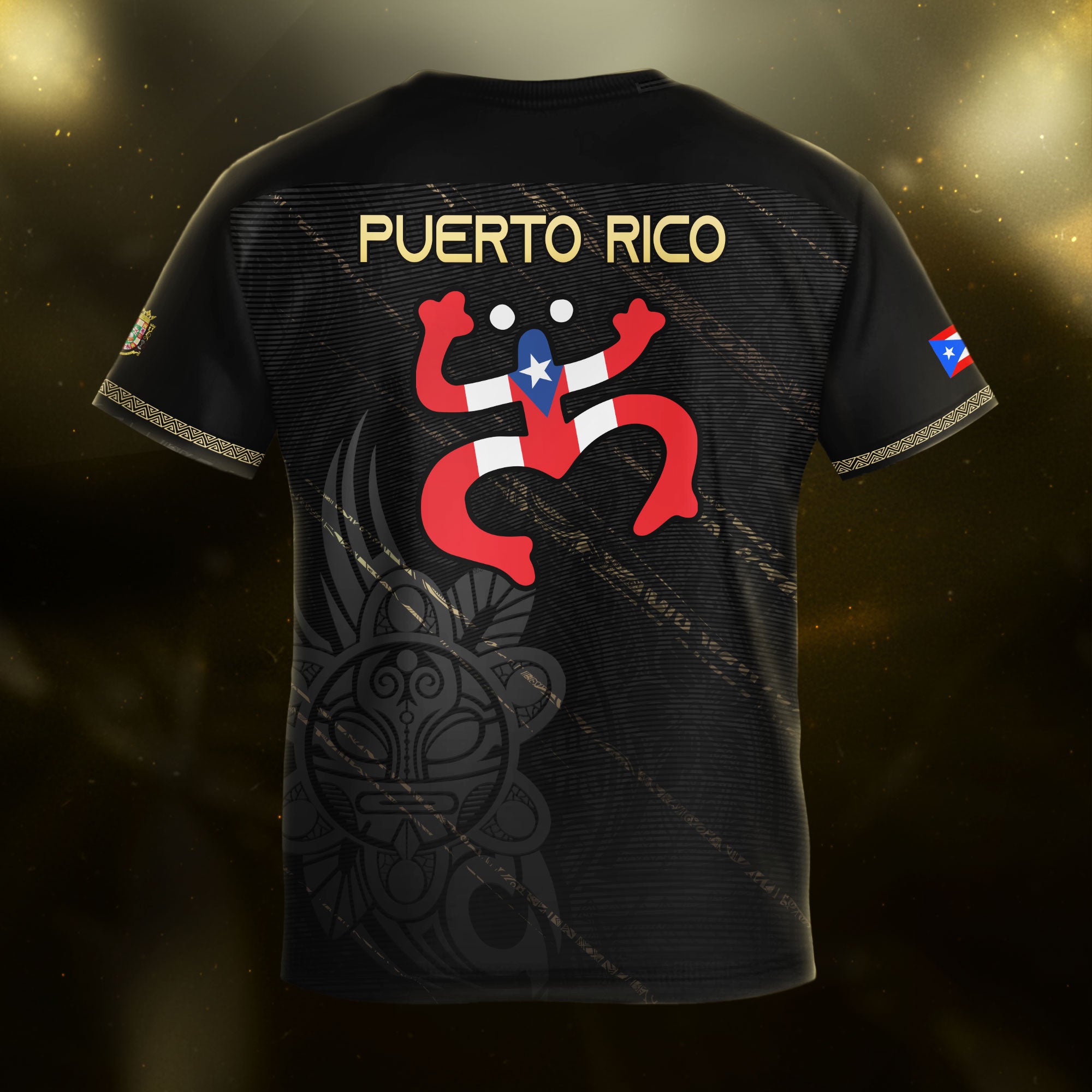 Puerto Rico Kids Youth Black Gold Boricua Coqui Frog Tribal Taino Pride Soccer Jersey