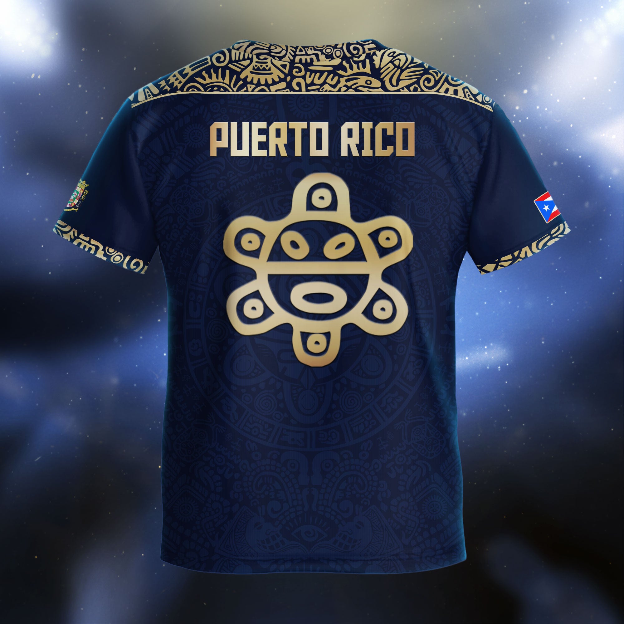 Puerto Rico Kids Youth Navy Blue Boricua Taino Mask Tribal Flag Pride Soccer Jersey