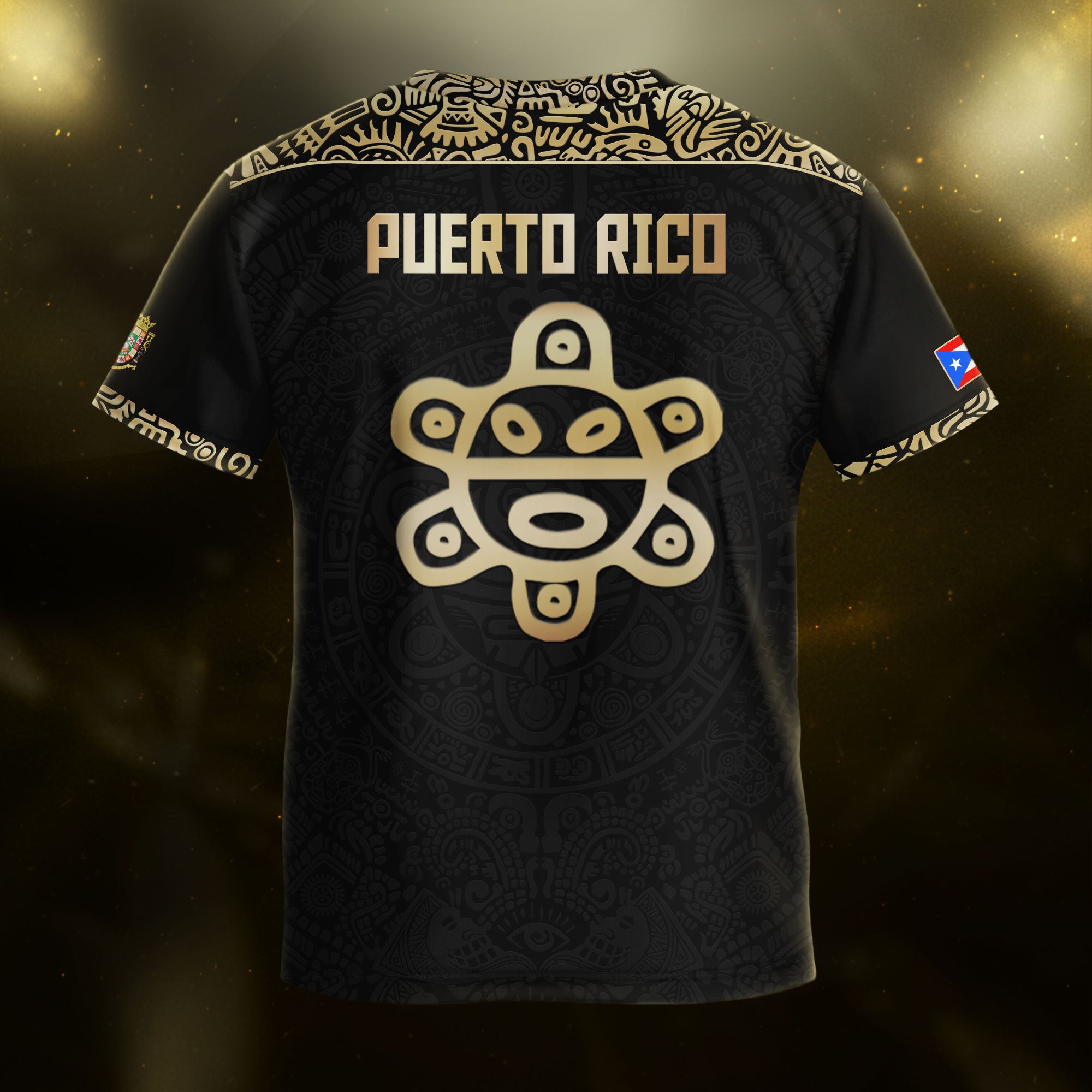 Puerto Rico Kids Youth Black Gold Boricua Taino Sun Mask Tribal Pride Soccer Jersey