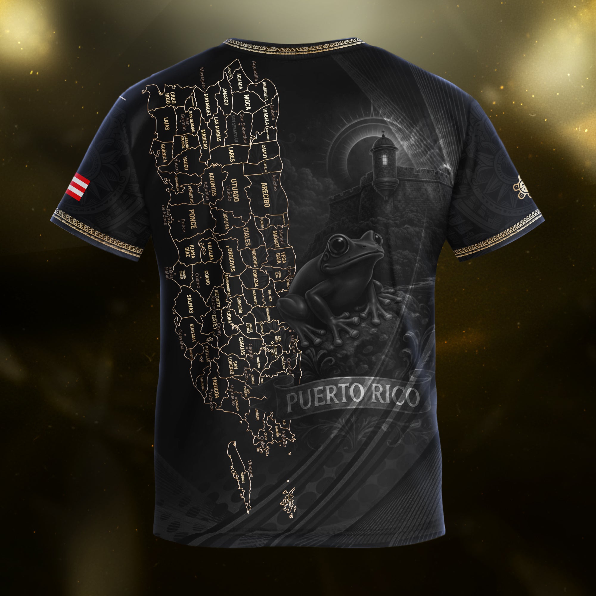 Puerto Rico Kids Youth Black Gold Map Taino Coqui National Heritage Soccer Jersey