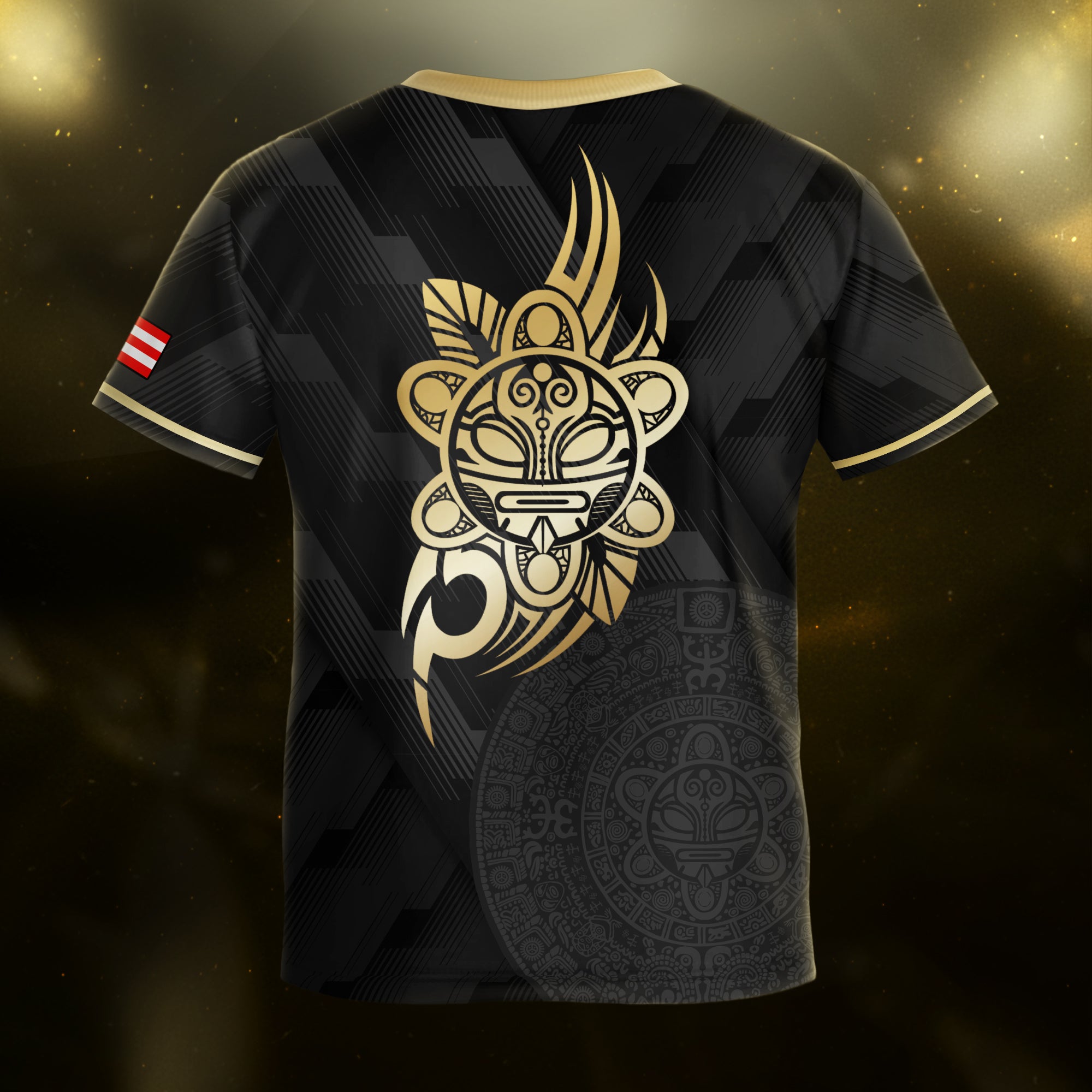 Puerto Rico Kids Youth Black Gold Modern Pattern Taino Sun Heritage Soccer Jersey