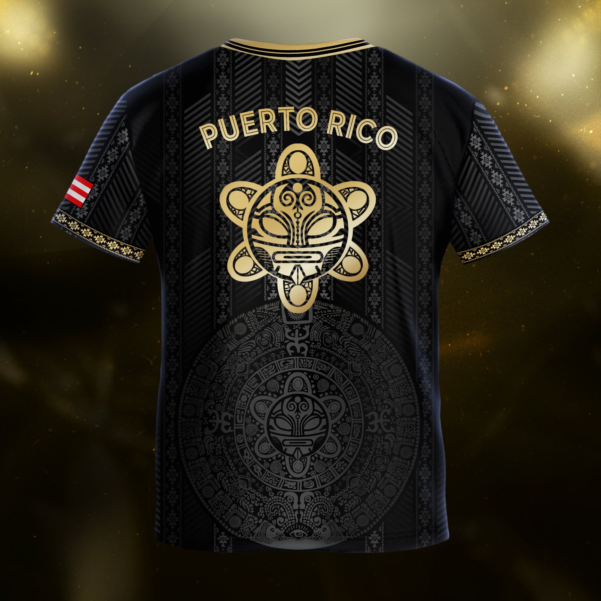 Puerto Rico Kids Youth Black Gold Tribal Stripe Taino Sun Heritage Soccer Jersey
