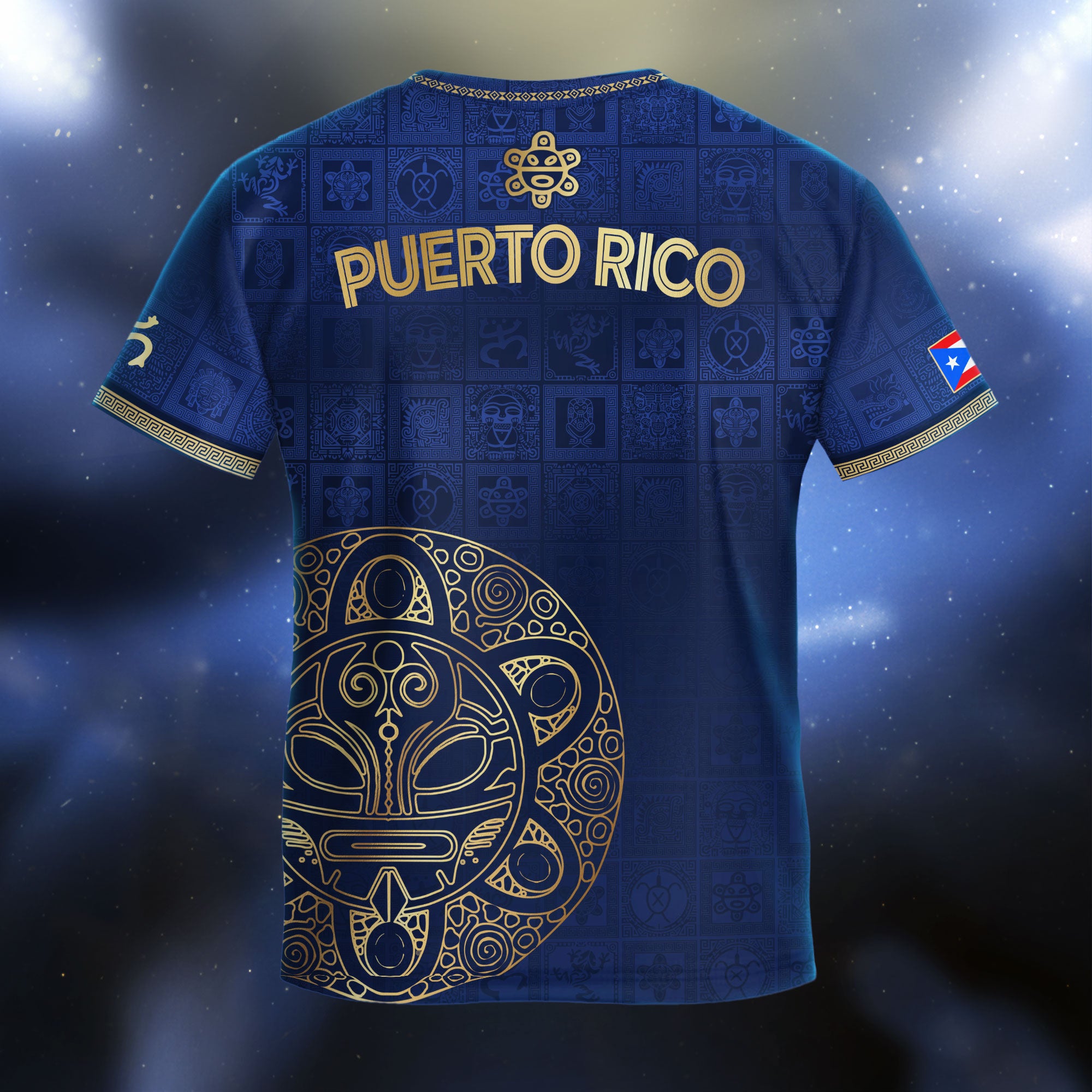 Puerto Rico Kids Youth Navy Gold Taino Symbols Grid National Heritage Soccer Jersey