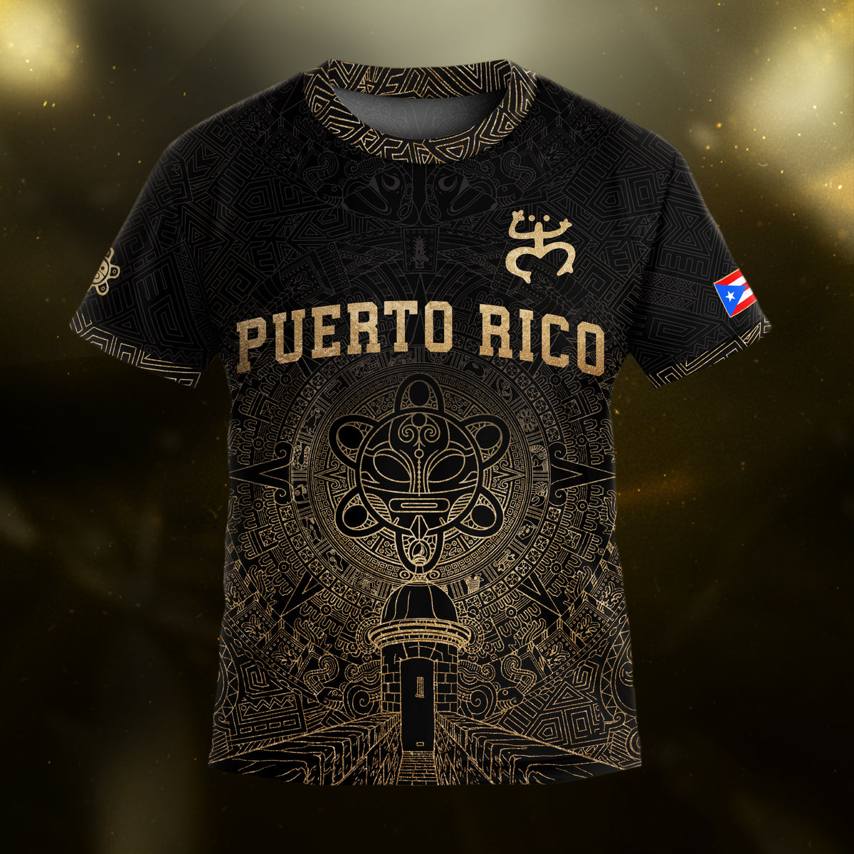 Puerto Rico Kids Youth Black Gold Coqui Frog Garita Taino Sun Heritage Art Soccer Jersey