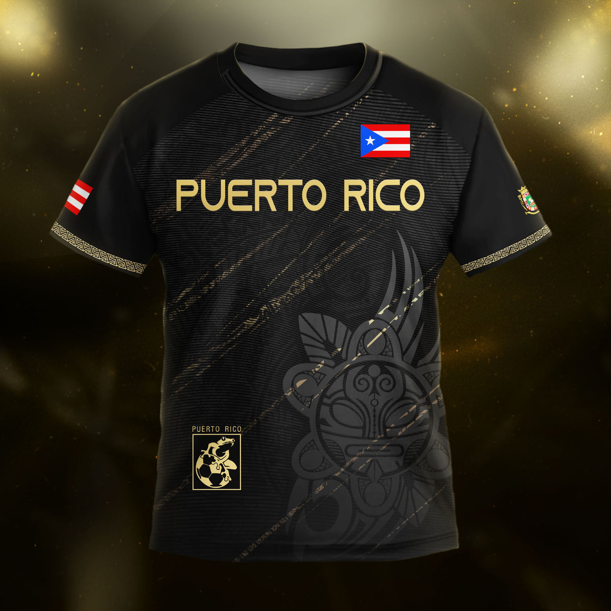 Puerto Rico Kids Youth Black Gold Boricua Coqui Frog Tribal Taino Pride Soccer Jersey