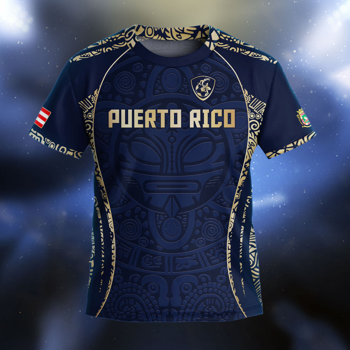 Puerto Rico Kids Youth Navy Blue Boricua Taino Mask Tribal Flag Pride Soccer Jersey