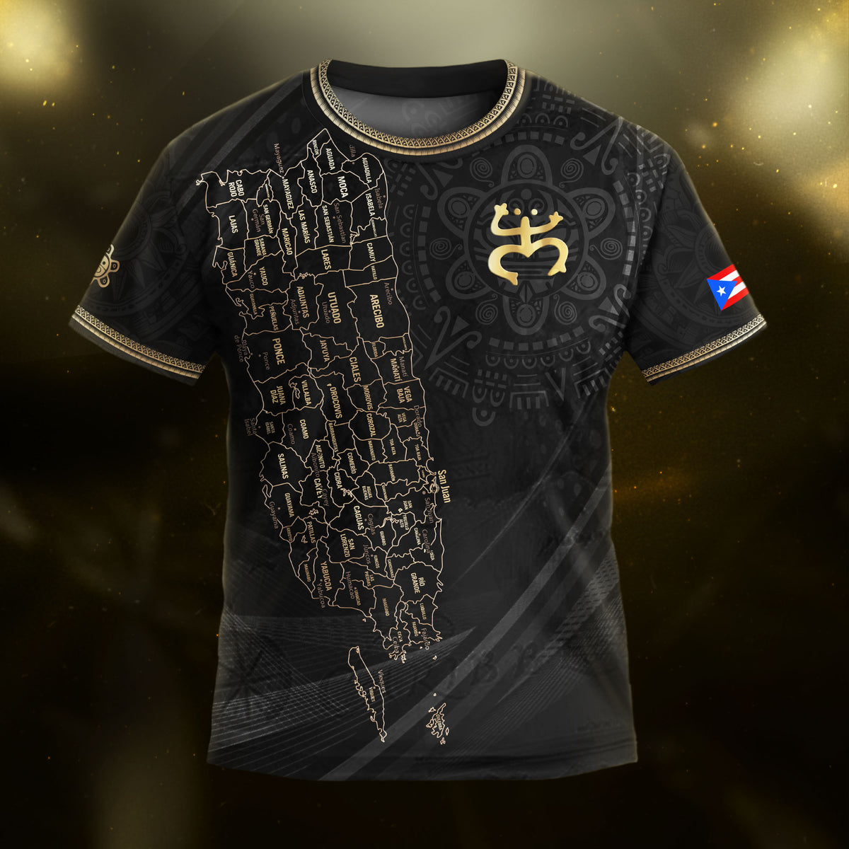 Puerto Rico Kids Youth Black Gold Map Taino Coqui National Heritage Soccer Jersey