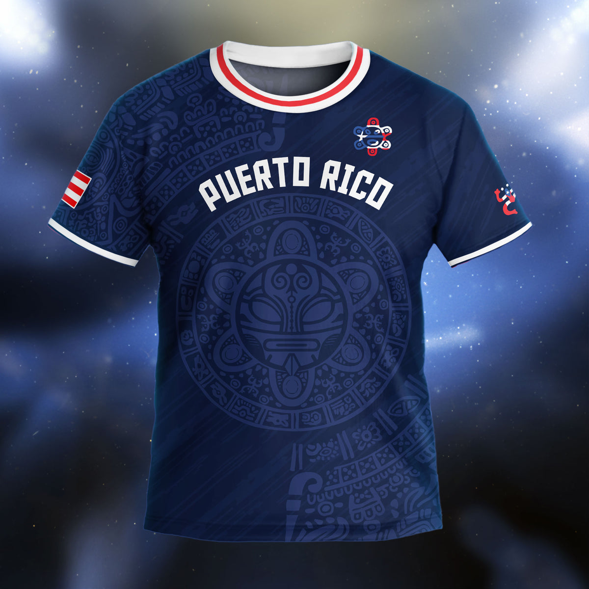 Puerto Rico Kids Youth Navy Red White Taino Sun National Heritage Boricua Soccer Jersey