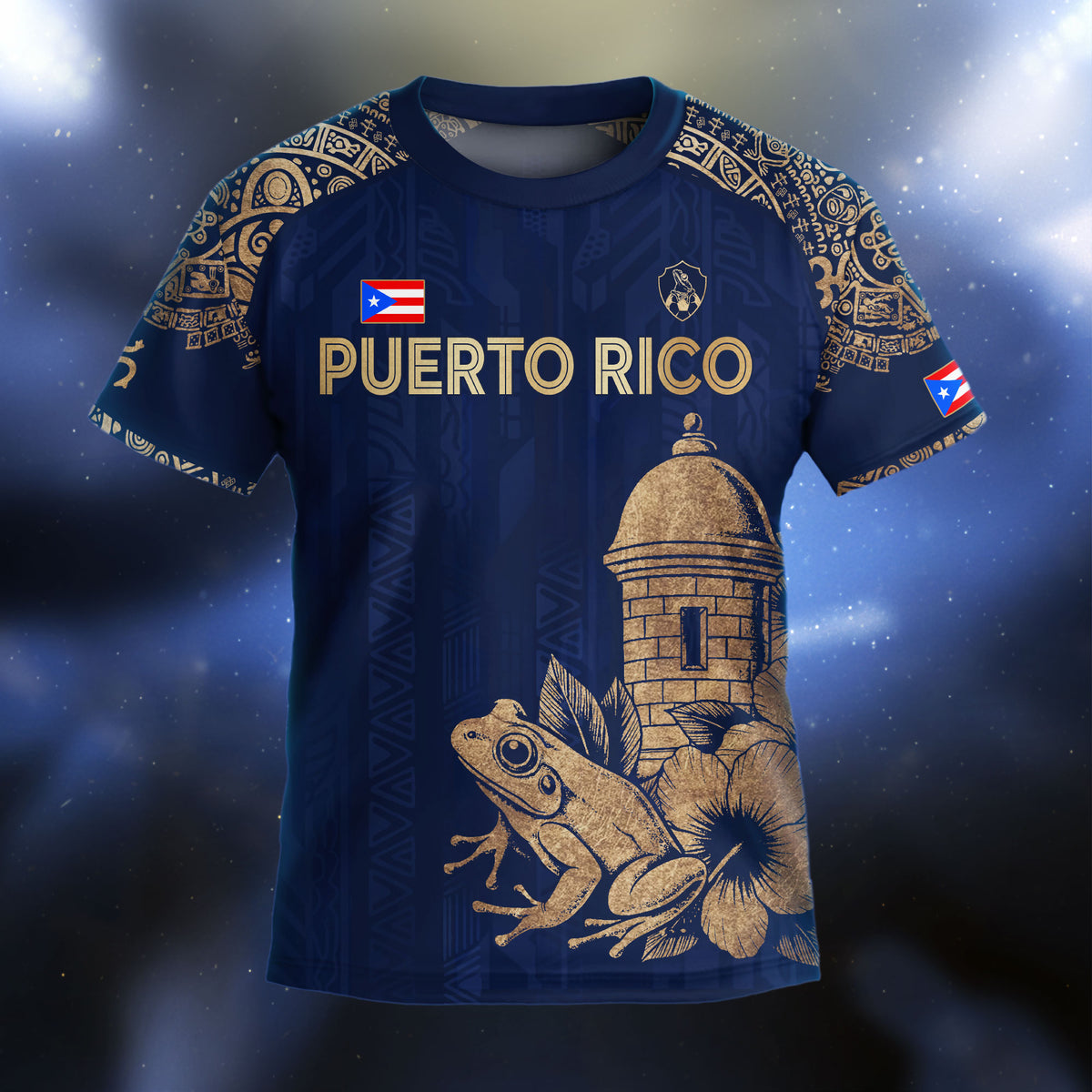 Puerto Rico Kids Youth Navy Gold Coqui Frog Garita Taino Sun Heritage Soccer Jersey