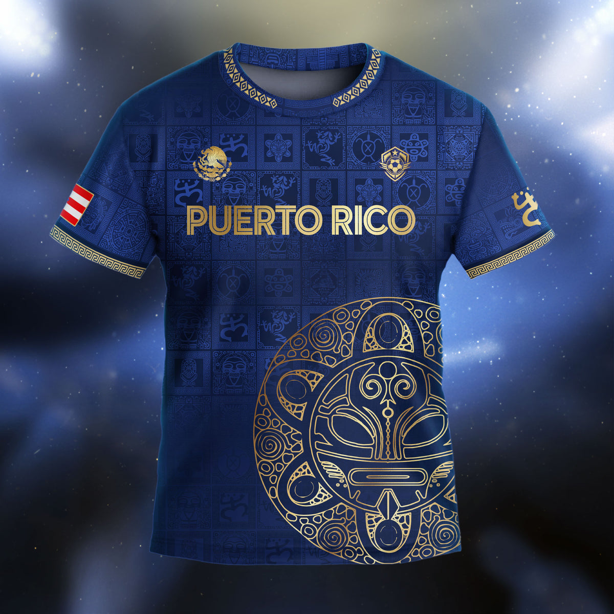 Puerto Rico Kids Youth Navy Gold Taino Symbols Grid National Heritage Soccer Jersey