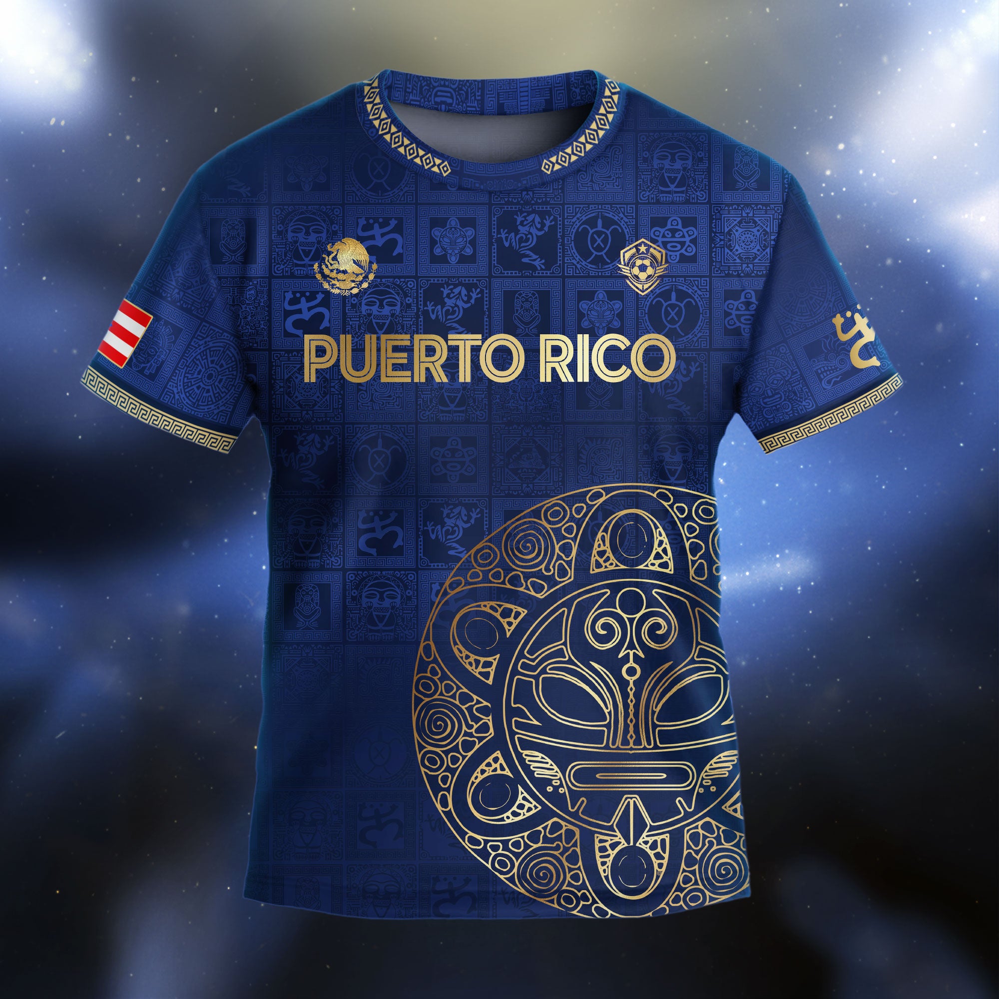 Puerto Rico Kids Youth Navy Gold Taino Symbols Grid National Heritage Soccer Jersey
