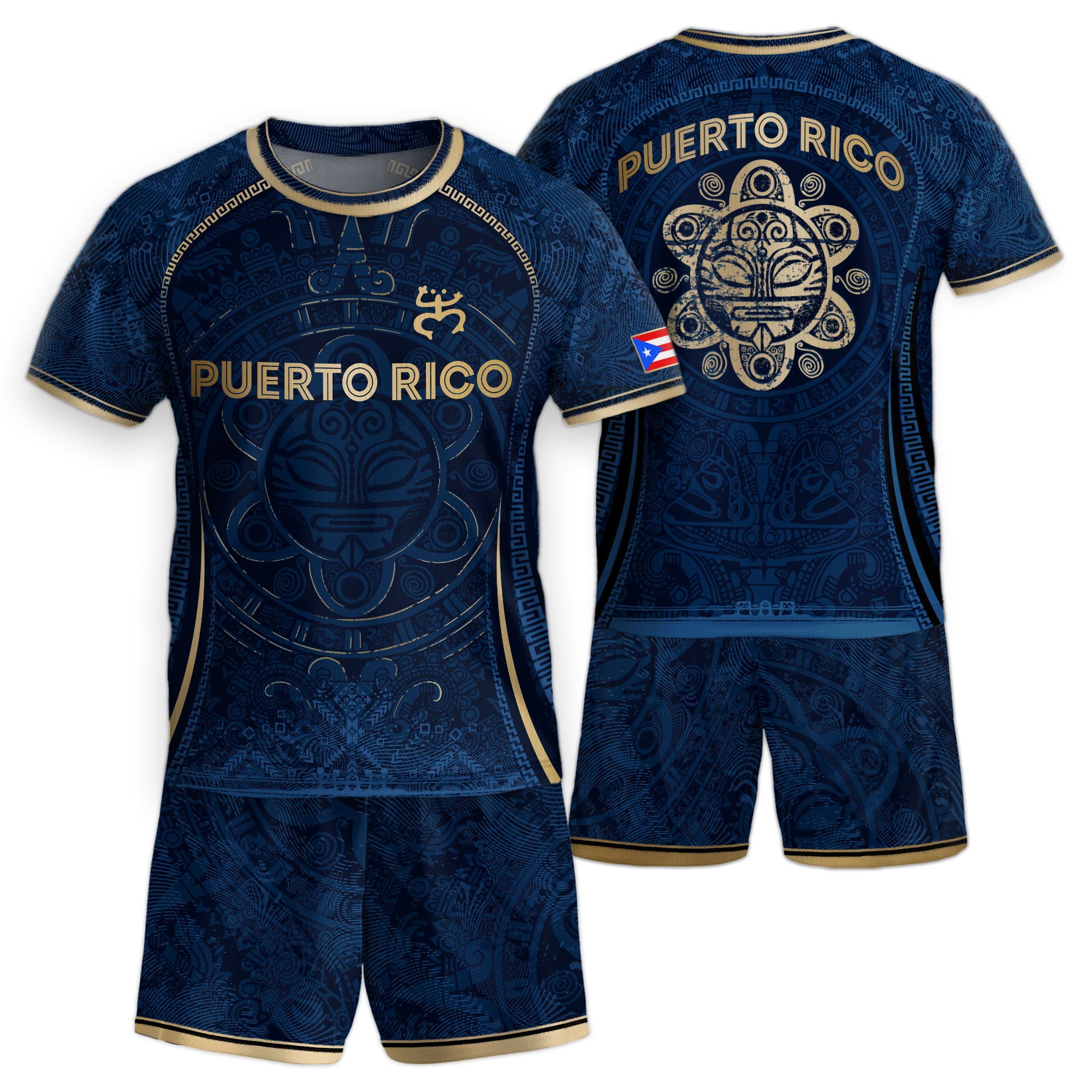 Puerto Rico Kids Youth Blue Gold Taino Sun Heritage Boricua Pride National Soccer Jersey
