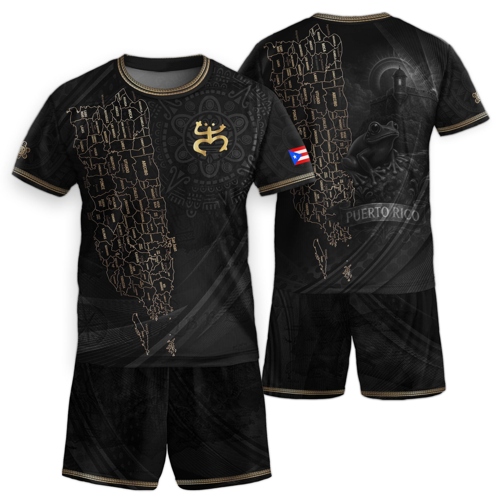 Puerto Rico Kids Youth Black Gold Map Taino Coqui National Heritage Soccer Jersey