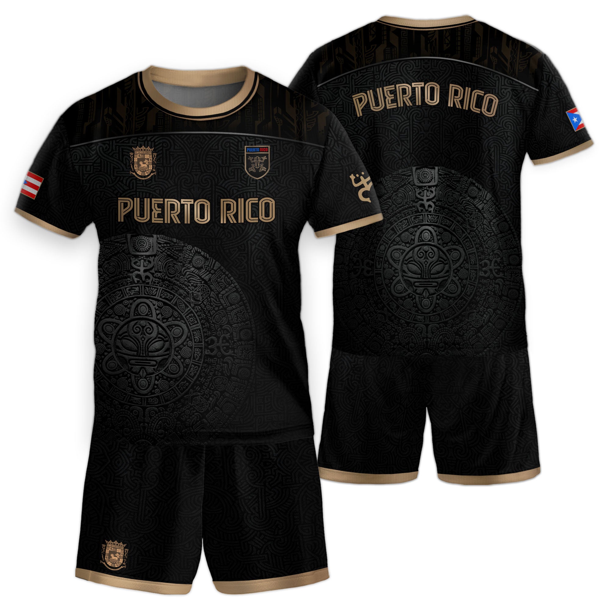 Puerto Rico Kids Youth Black Gold Taino Sun National Heritage Boricua Soccer Jersey