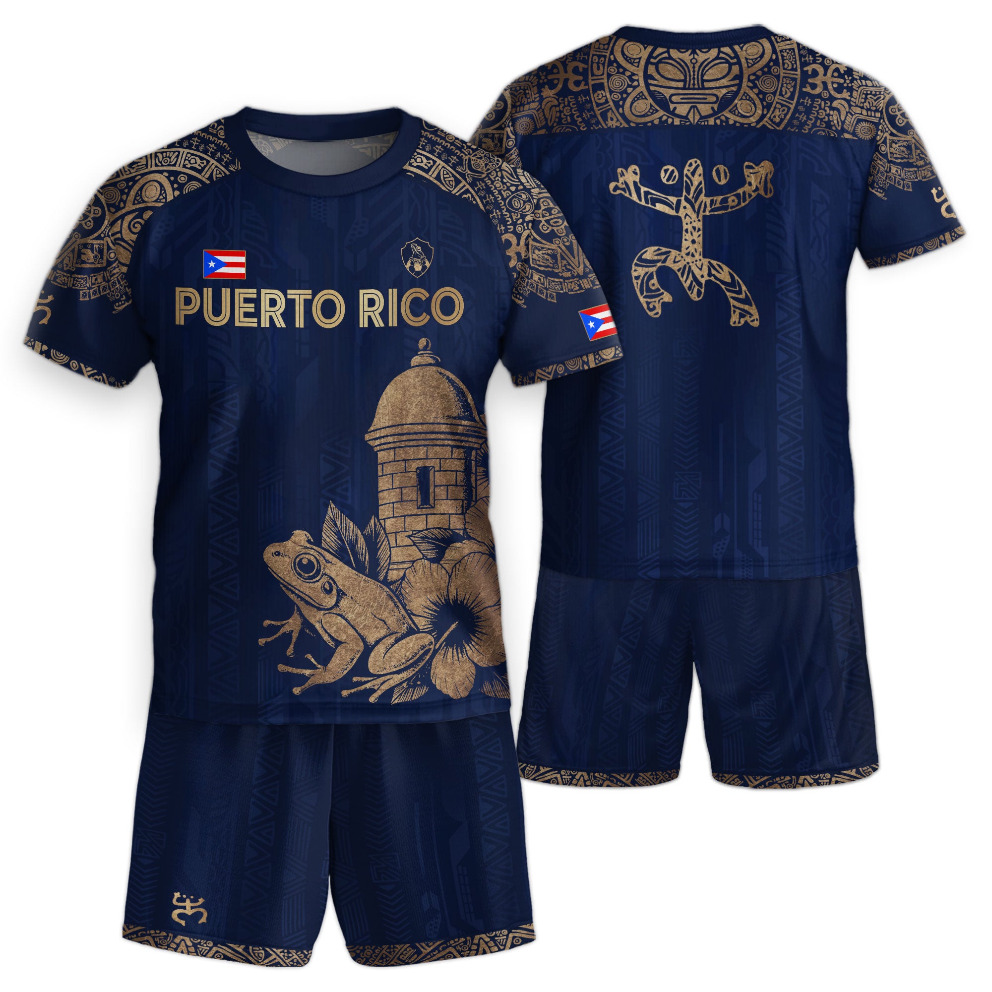 Puerto Rico Kids Youth Navy Gold Coqui Frog Garita Taino Sun Heritage Soccer Jersey