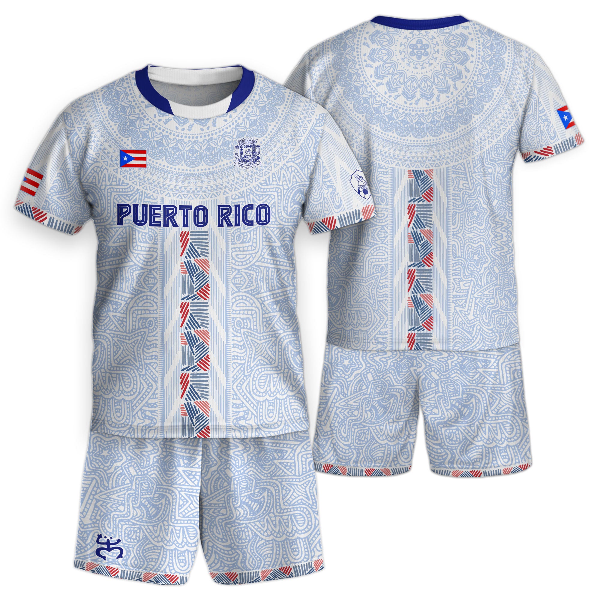 Puerto Rico Kids Youth White Blue Taino Sun National Heritage Boricua Soccer Jersey