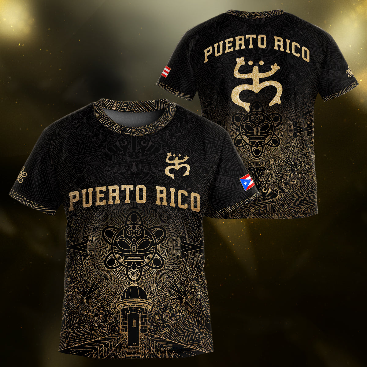 Puerto Rico Kids Youth Black Gold Coqui Frog Garita Taino Sun Heritage Art Soccer Jersey
