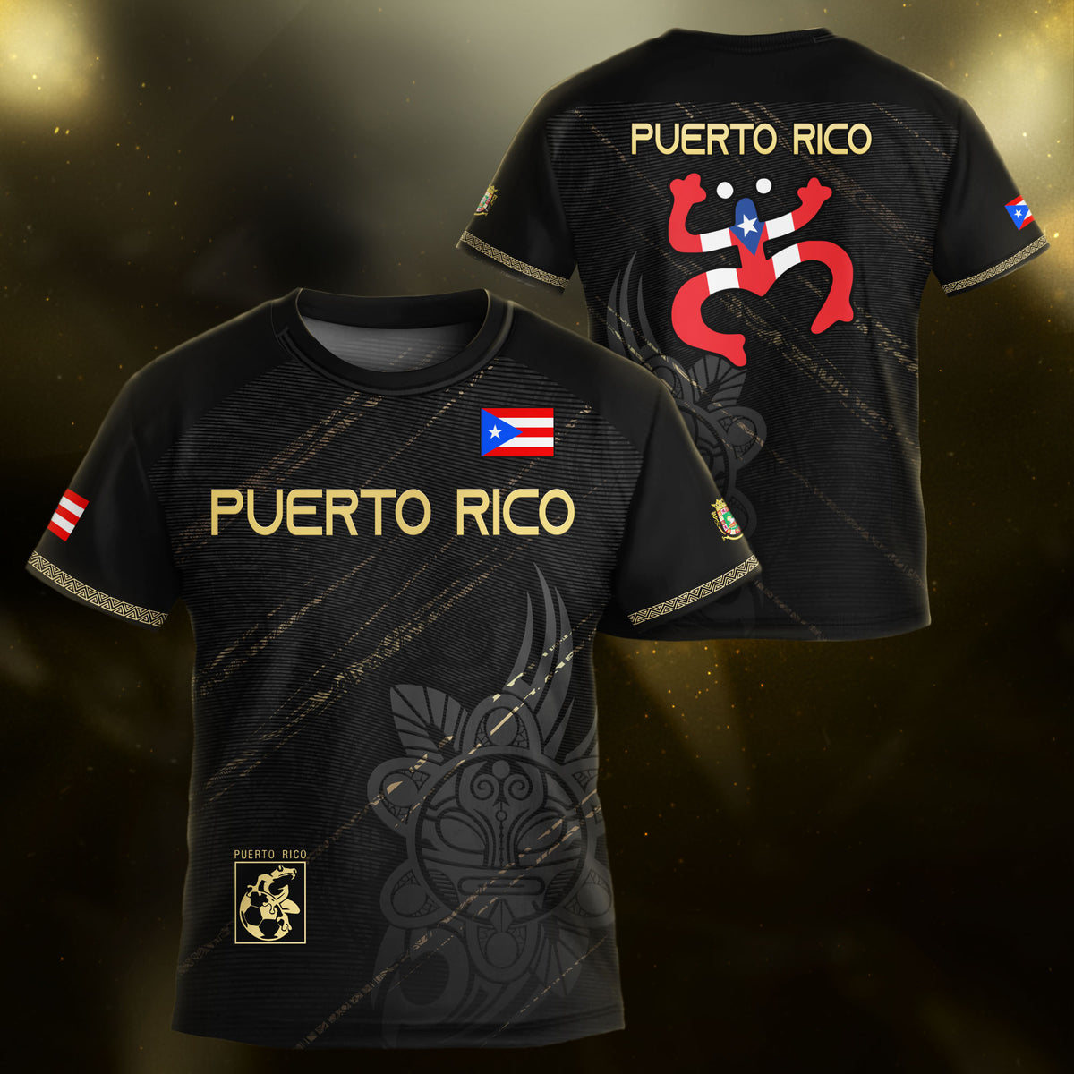 Puerto Rico Kids Youth Black Gold Boricua Coqui Frog Tribal Taino Pride Soccer Jersey