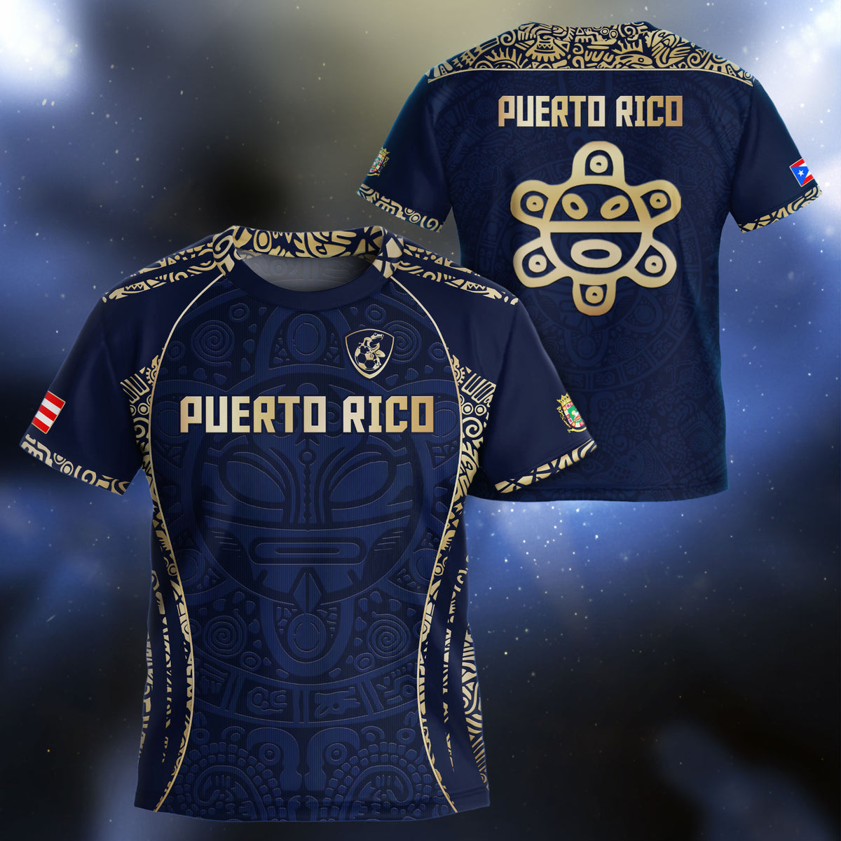 Puerto Rico Kids Youth Navy Blue Boricua Taino Mask Tribal Flag Pride Soccer Jersey