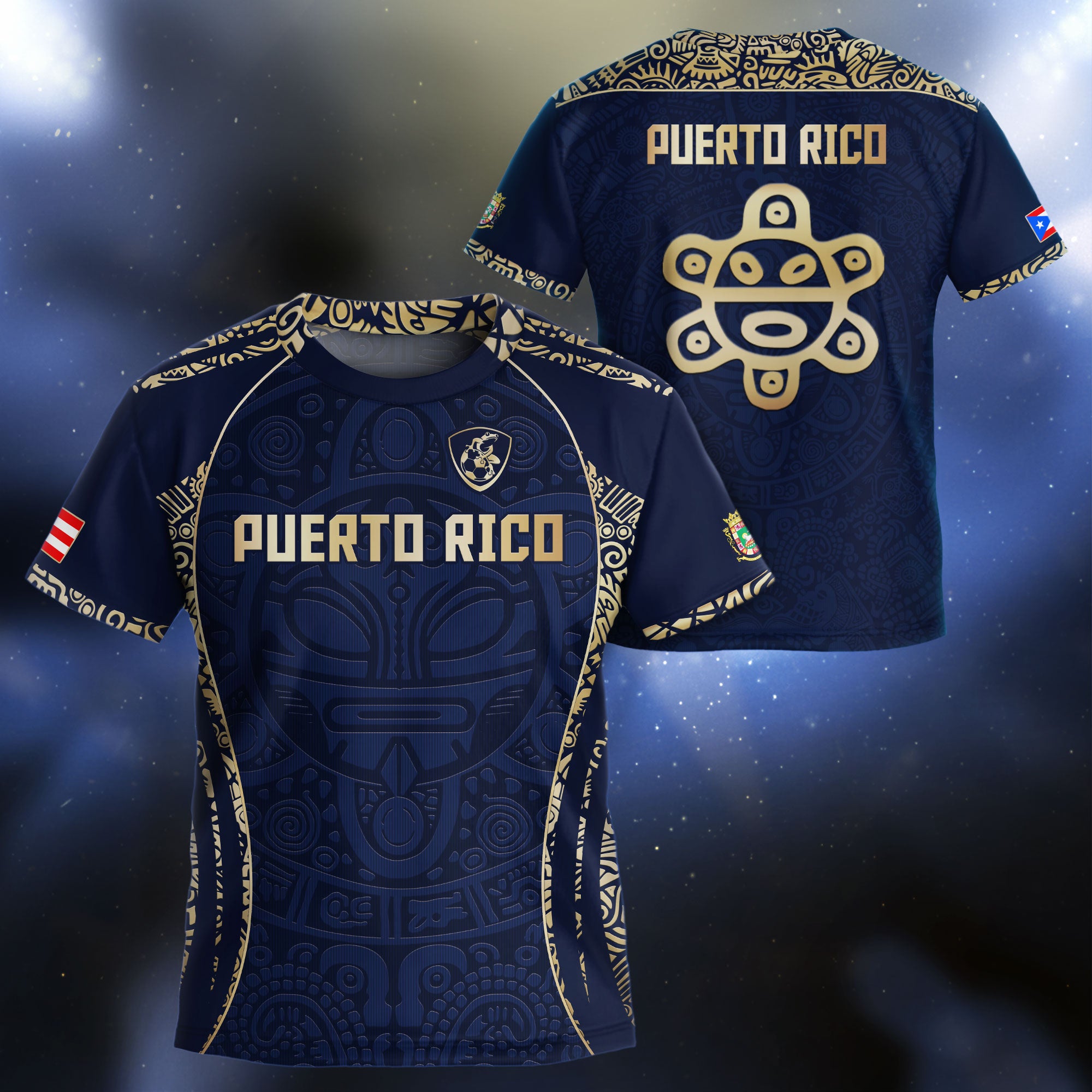 Puerto Rico Kids Youth Navy Blue Boricua Taino Mask Tribal Flag Pride Soccer Jersey