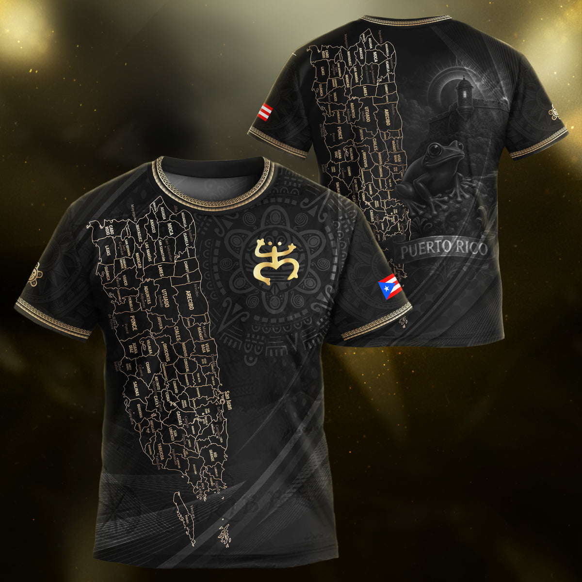 Puerto Rico Kids Youth Black Gold Map Taino Coqui National Heritage Soccer Jersey