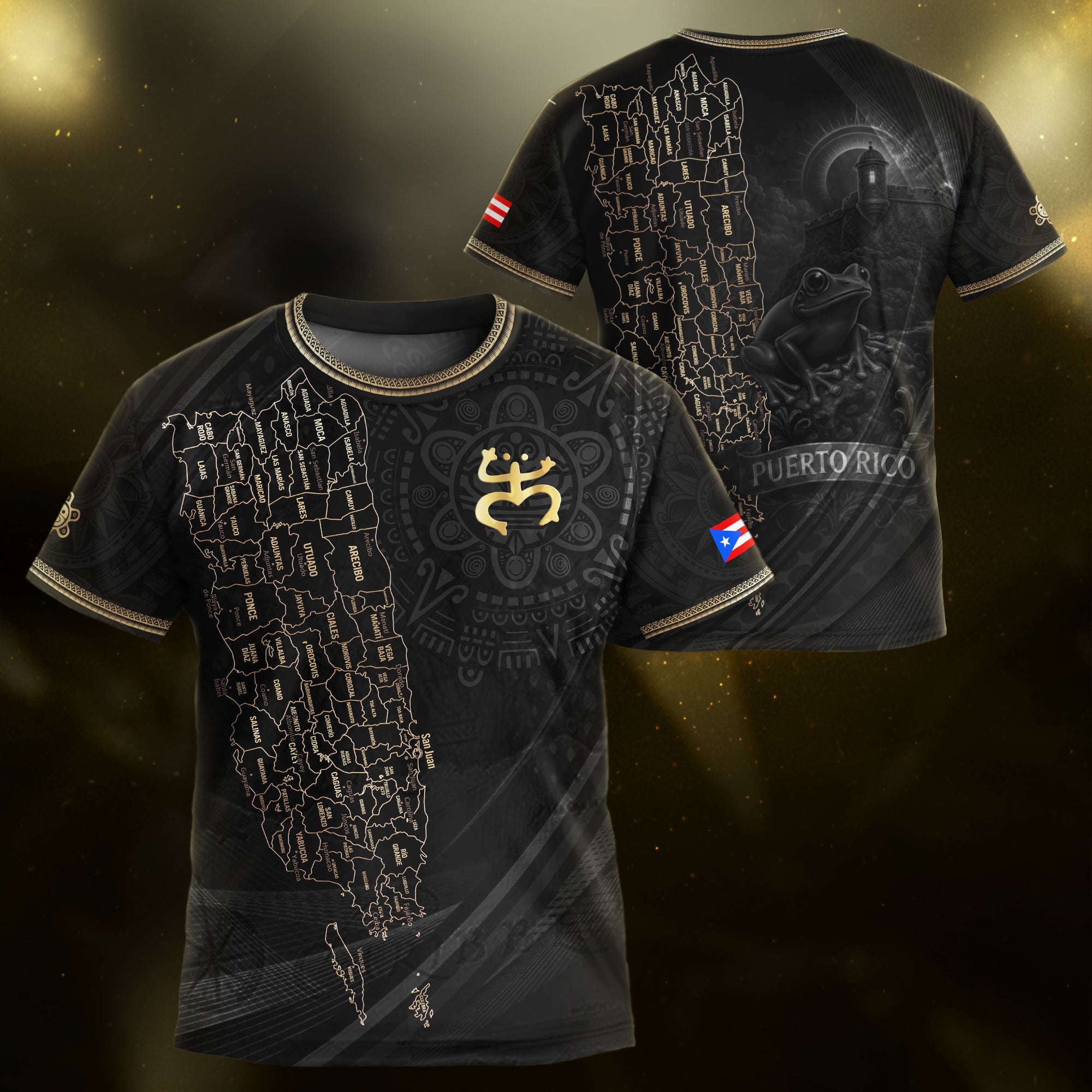 Puerto Rico Kids Youth Black Gold Map Taino Coqui National Heritage Soccer Jersey